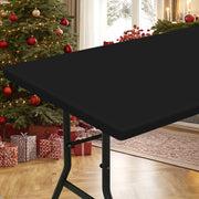 Smiry Rectangle Tablecloth, Elastic Fitted Flannel Backed Vinyl Tablecloths for 6ft Folding Tables, Waterproof Wipeable Table Covers for Indoor, Outdoor, Picnic and Camping (Black, 30"x72")