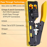 Solsop Pass Through RJ45 Crimp Tool Kit All-in-One Ethernet Crimper Cat7 Cat6 Cat5 Crimping Tool with Network Cable Tester, 50-Pack Cat6 RJ45 Pass Through Connector, 50-Pack Connector Boots