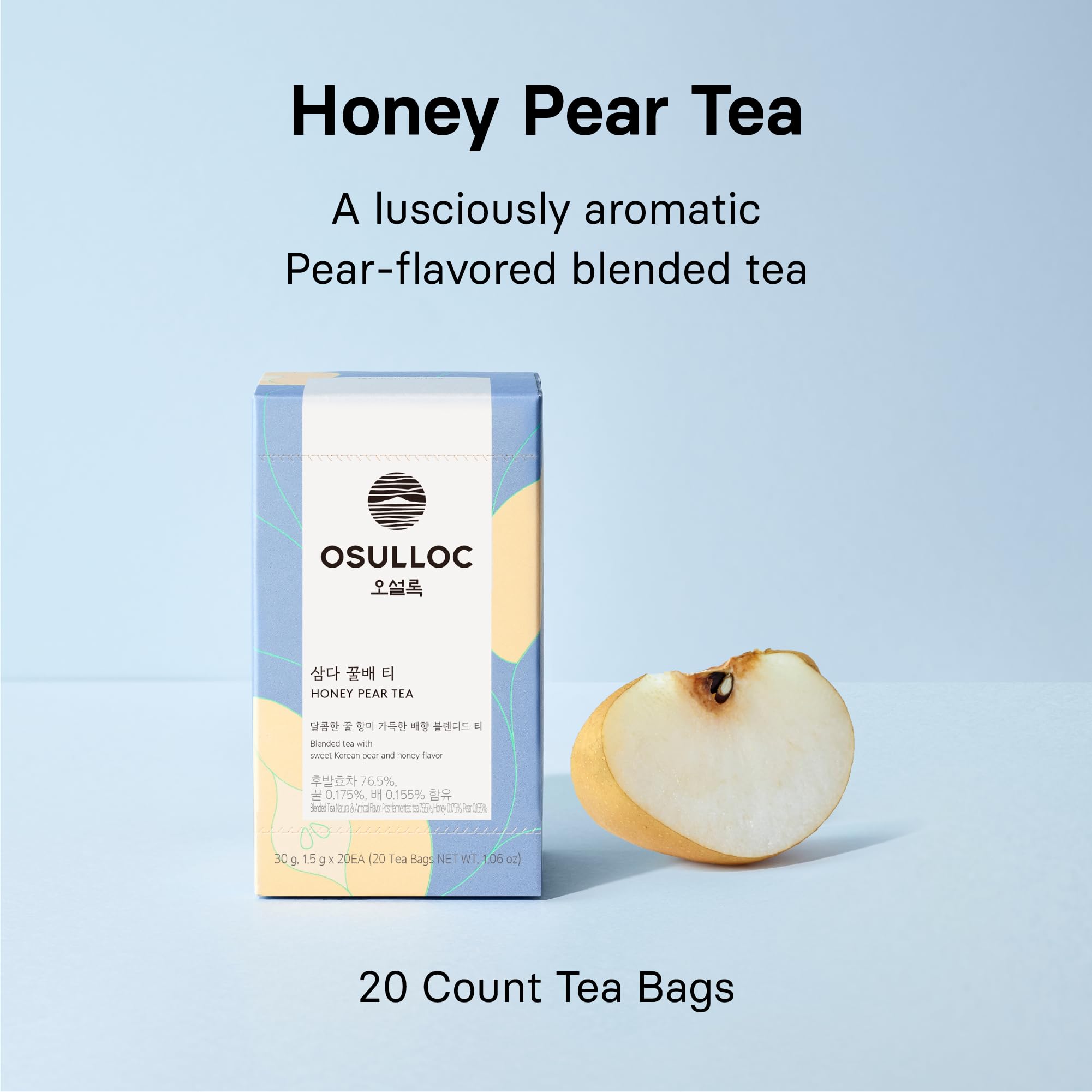 OSULLOC Honey Pear Tea (Sweet Pear & Honey Flavor), Fruit tea Blend, Premium Teabags from Jeju Island, 20 count, 1.06 oz, 30g