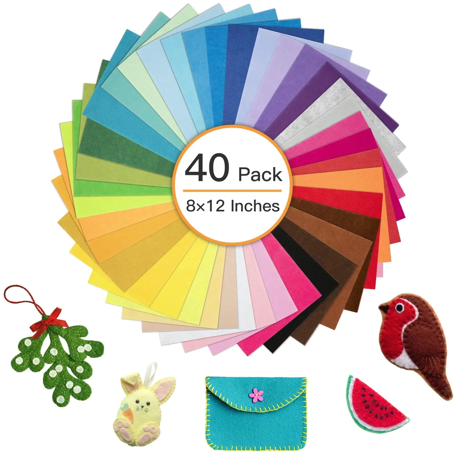 8 x 12 Inches Felt Sheets for Crafts, 40Pcs Squares Fabric Sheets, Assorted Colors Non Woven Pack, 1mm Thick, Stiff Paper for DIY Sewing Craft Patchwork Decoration