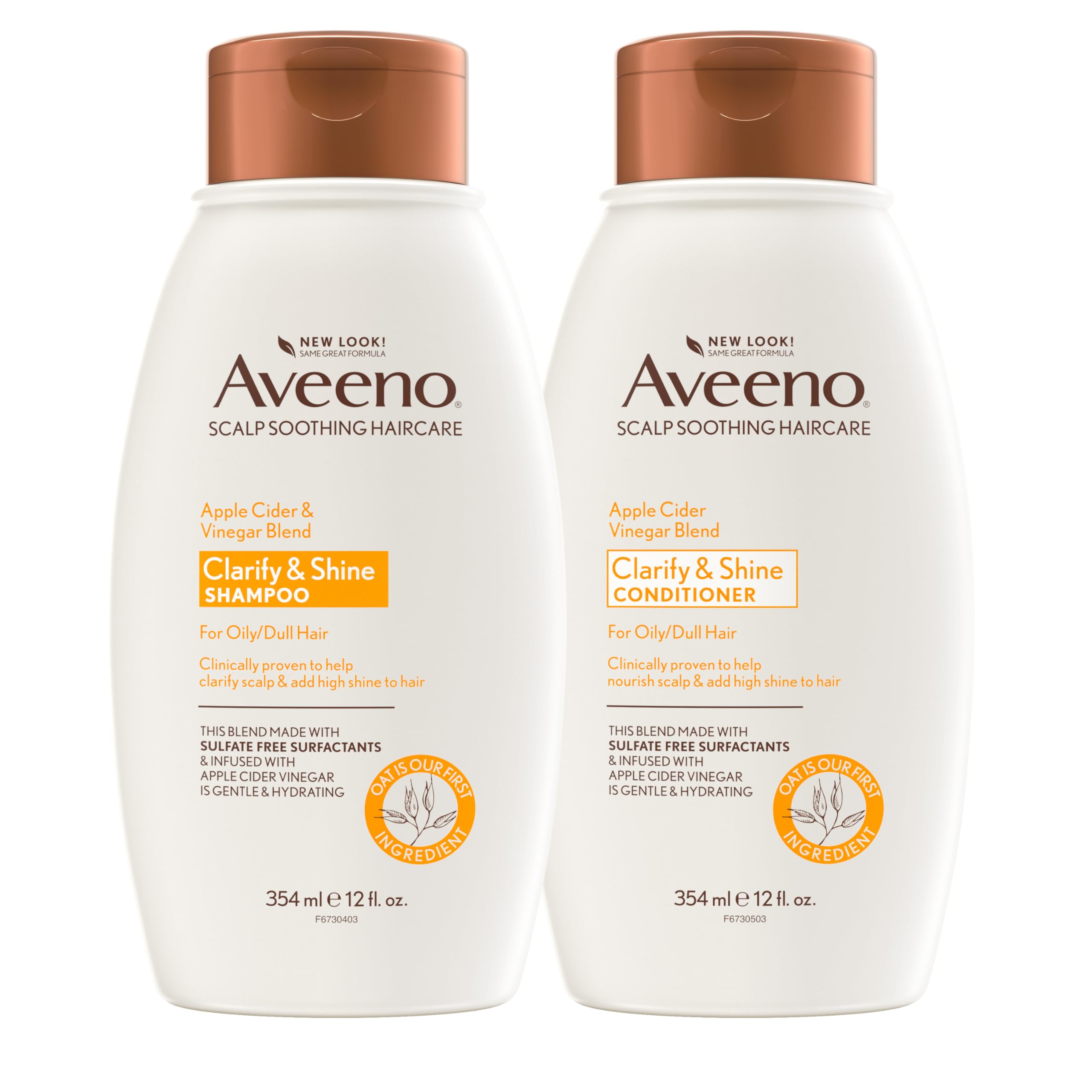 Aveeno Apple Cider Vinegar Shampoo + Conditioner for Balance & High Shine, Daily Clarifying & Soothing Scalp Shampoo for Oily or Dull Hair, Paraben & Dye-Free, 12 Fl Oz