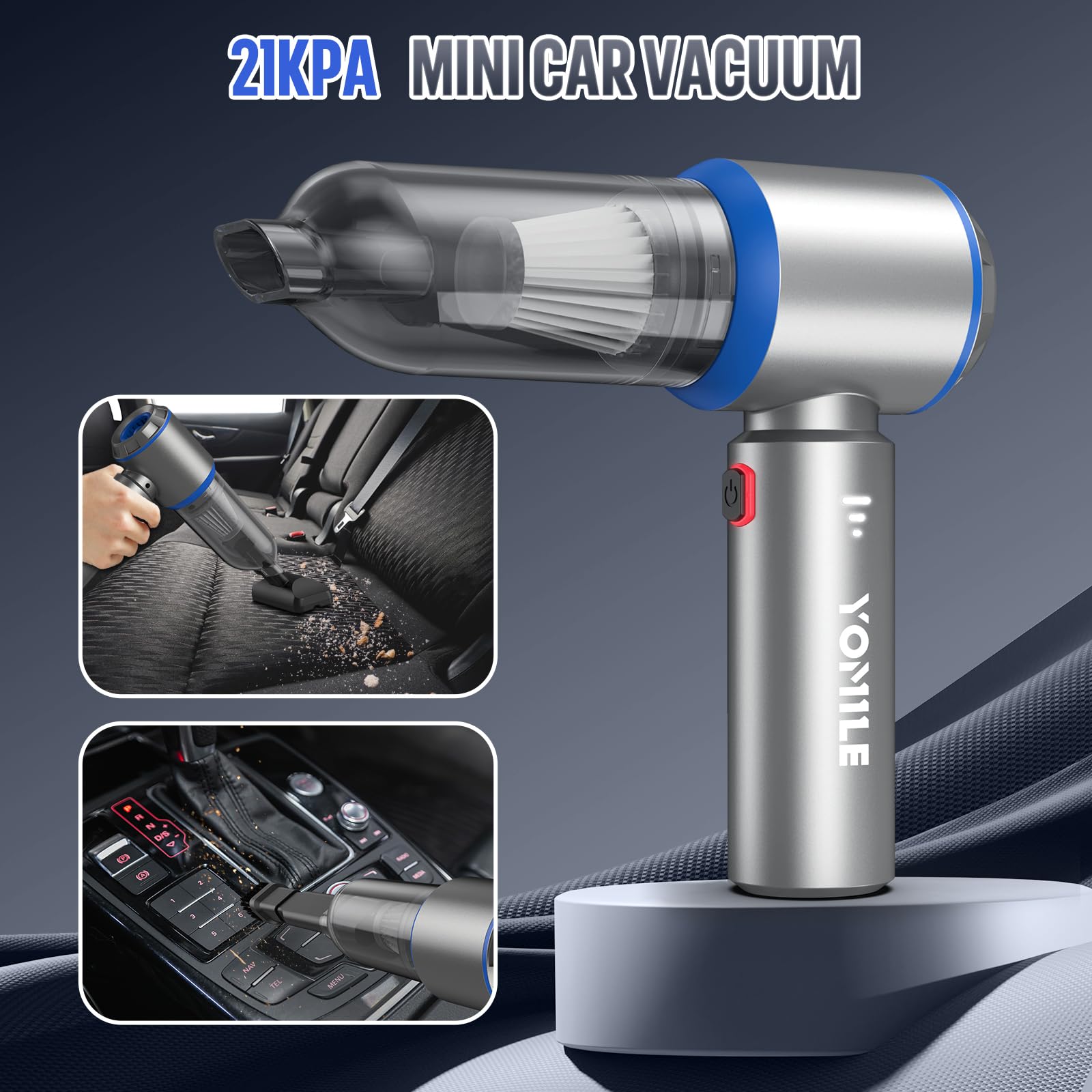 Yomile Mini Vacuum Cleaner, 2 in 1 21000PA Brushless Car Vacuum &210000RPM Air Duster 9000mAh Battery Air Blower Wireless Handheld Vacuum for Car,Office and Home Cleaning