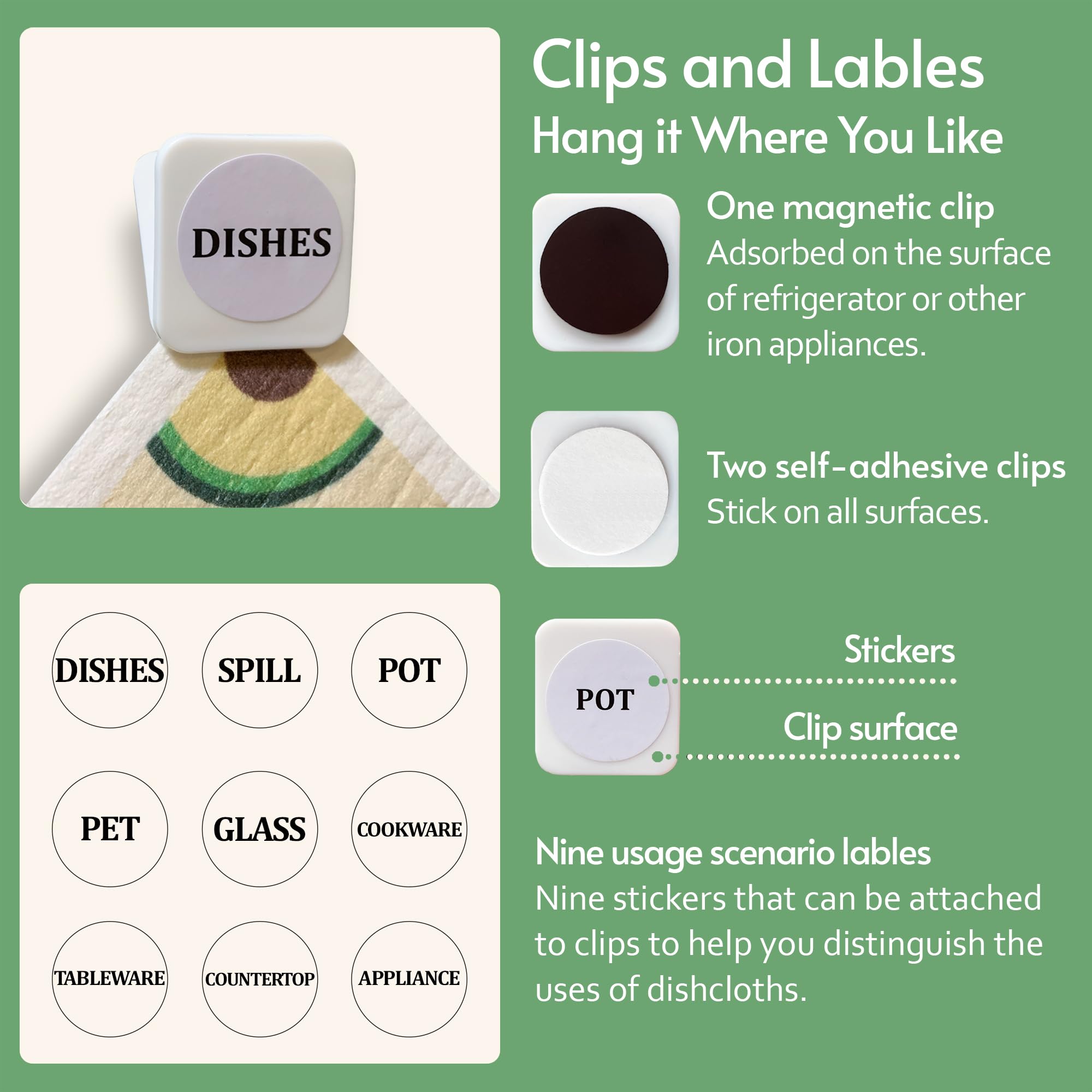 Eulnars Swedish Dishcloths for Kitchen, 8 Pack Reusable Paper Towels with Clips, Non-Scratch Swedish Kitchen Towels, Super Absorbent Cellulose Sponge Cloths, Dishwasher Safe, No Odor