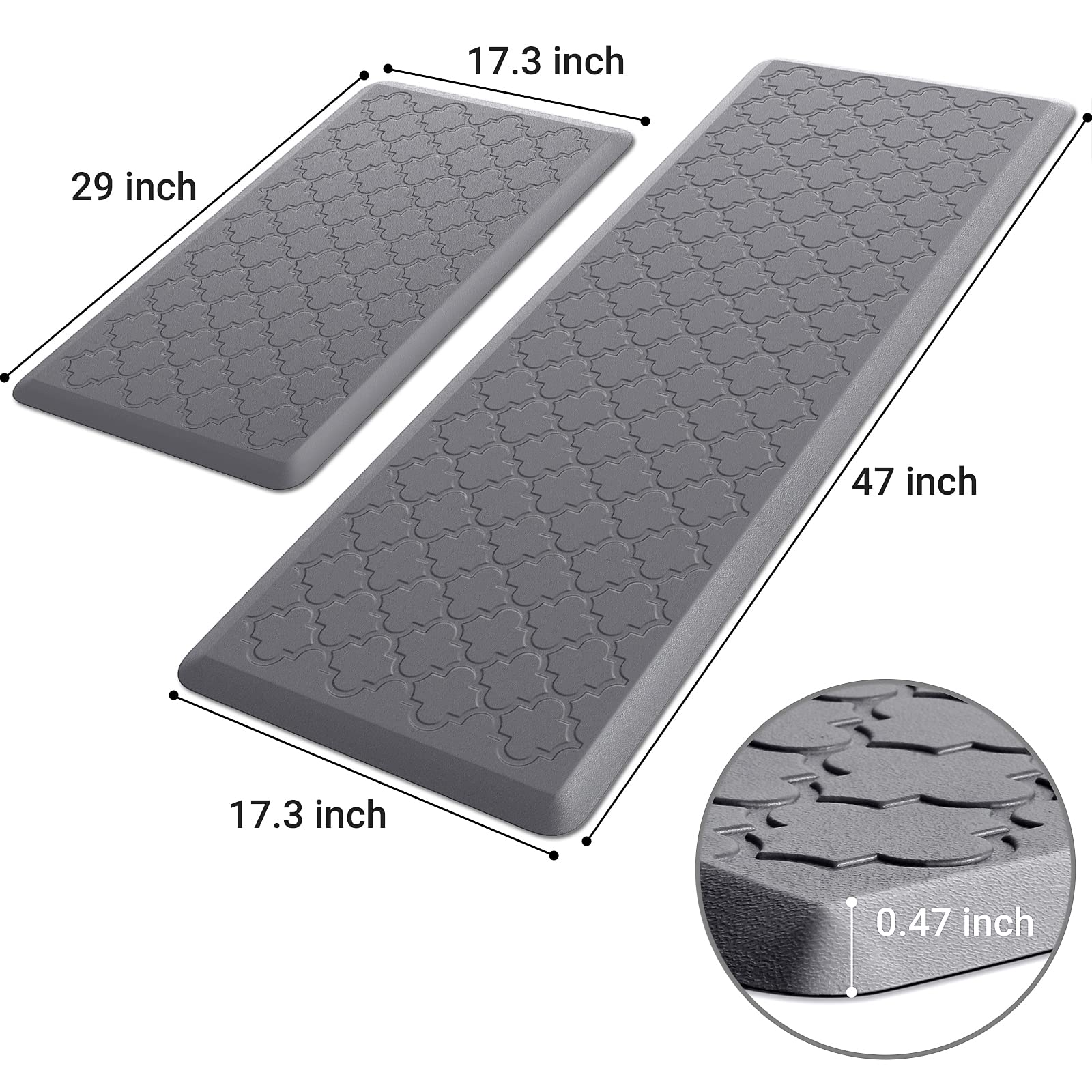 Kitchen Mat [2 PCS] Cushioned Anti-Fatigue Floor Mat, Waterproof Non-Skid Ergonomic Comfort Foam Rugs, Standing Mat for Kitchen, Floor,Office, Sink, Laundry(Grey)