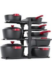 MUDEELA 8-Tier Pan Organizer Rack for Kitchen Cabinet Storage and Organization, 15.83" Height Heavy Duty Pots and Pans Organizer under Cabinet, Adjustable Pot Organizer Rack