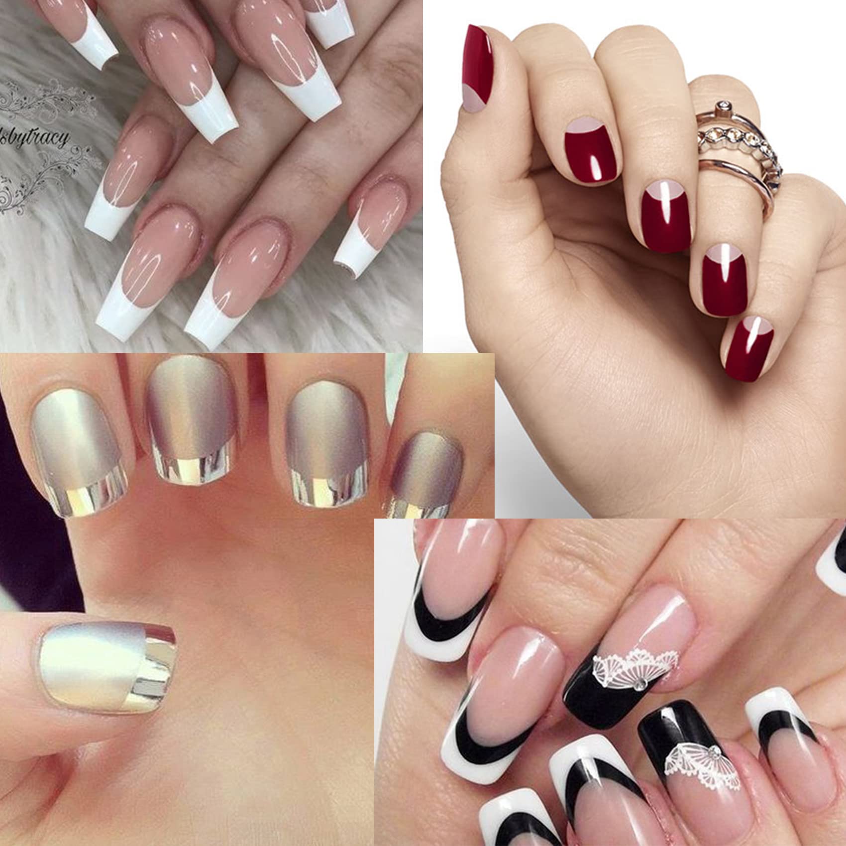 TailaiMei 36 Sheets 1368 Pieces French Manicure Nail Art Stickers, 3 Designs Self-Adhesive Nail Tips Guides for DIY Decoration Stencil Tools (3 Moon Shape Design, 36 Sheets)