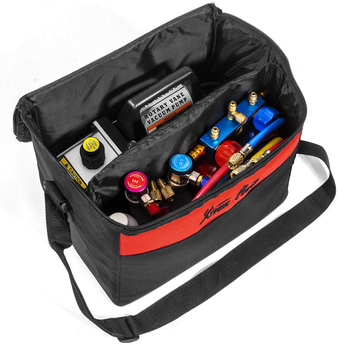 XtremepowerUS HVAC Air Vacuum Pump 3CFM 1/4HP (R134a R12 R22 R410a) A/C Refrigeration AC Manifold Gauge R134 Can-Tap Included Carrying Tote