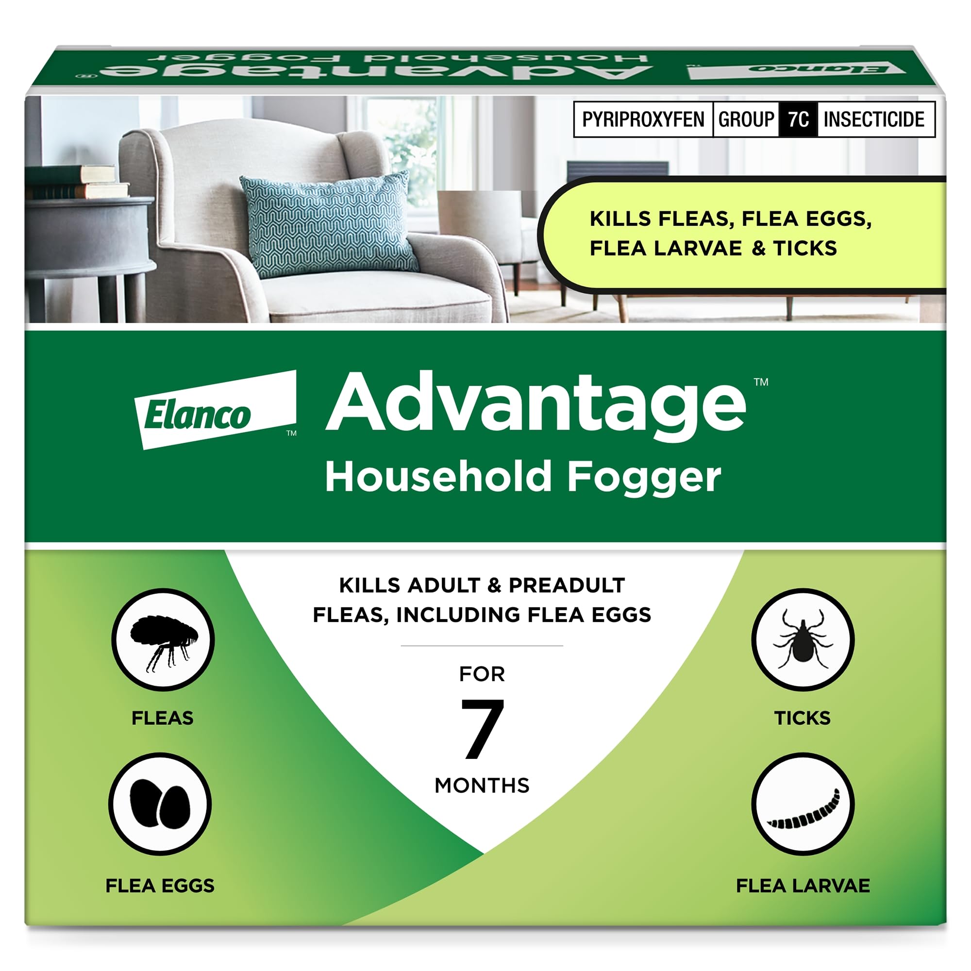 Advantage Household Fogger | Kills Fleas & Ticks | Flea Fogger for Home | 2 oz. Canisters (Pack of 3)