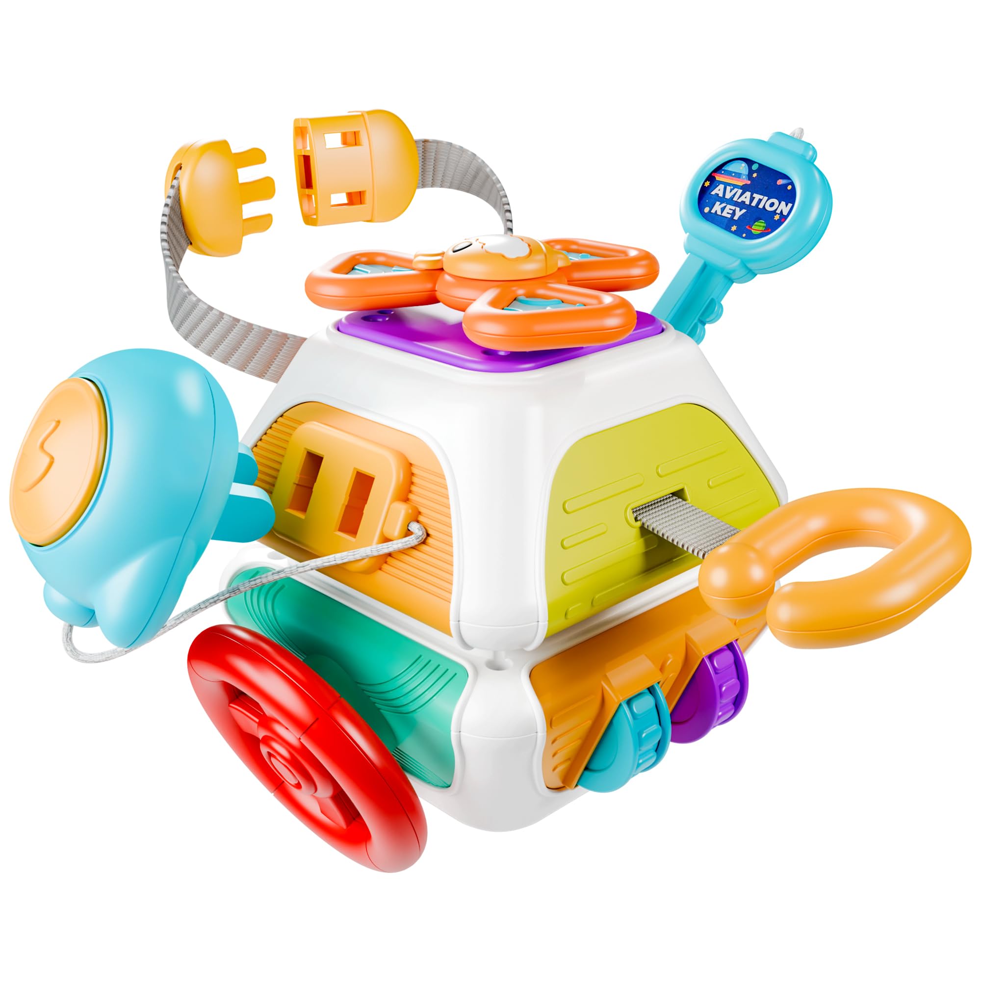 iPlay, iLearn 10 in 1 Baby Busy Board Cube, Montessori Sensory Toy Toddler 1-3, Infant Carseat Plane Travel, Kid Education Learning Activity, Birthday Gift 6 9 10 12 18 Month 1 2 Year Old Boy Girl