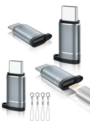 JOXAMAT Lightning Female to USB C Male Adapter-27W Fast Charging Adapter - Lightning to USB C Adapter for iPhone 15 Series/16 Pro/16 Pro Max/Plus, iPad Air, Galaxy S23/Note 20, Pixel 8 9, 4 PCS, Grey