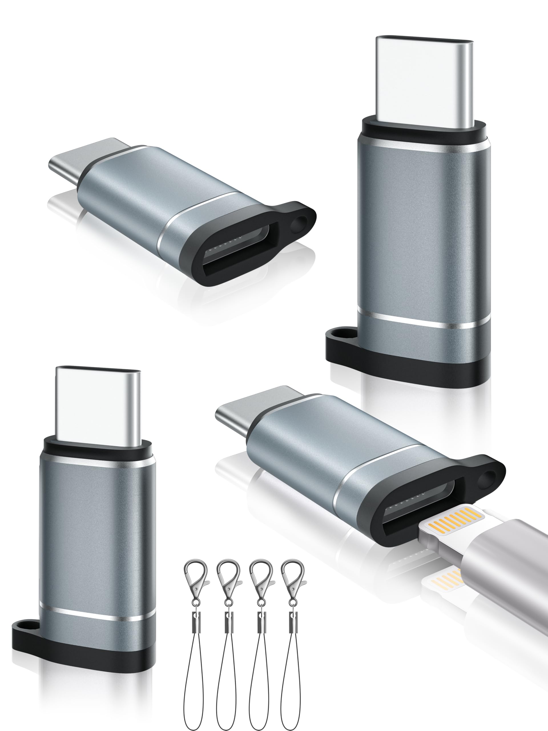 JOXAMAT Lightning Female to USB C Male Adapter-27W Fast Charging Adapter - Lightning to USB C Adapter for iPhone 15 Series/16 Pro/16 Pro Max/Plus, iPad Air, Galaxy S23/Note 20, Pixel 8 9, 4 PCS, Grey