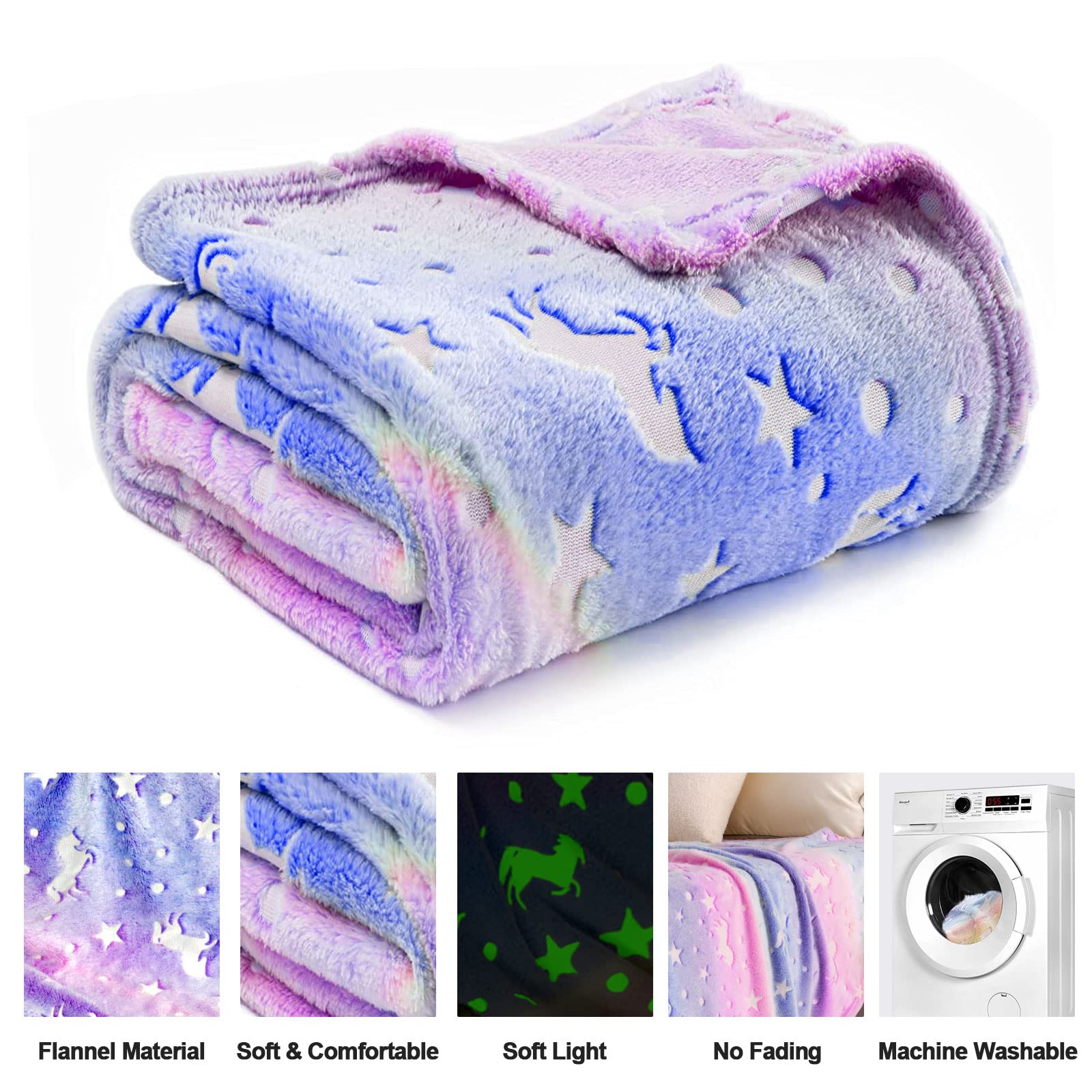 Unicorn Glow in The Dark Blanket, Unicorn Blanket for Girls/Kids, Unicorns Gifts for Girls Age 3-12, Toddler Blanket for Kids, Soft Fleece Blanket Throw Birthday Gift 40"x60"