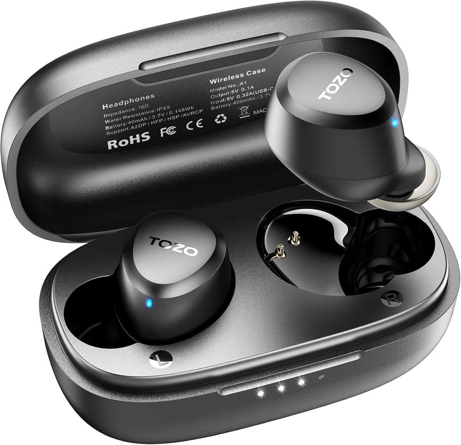 TOZO A1 Mini Wireless Earbuds Bluetooth 5.3 in Ear Light-Weight Headphones Built-in Mic Calls, IPX5 Waterproof, Immersive Premium Sound Connection Headset with Charging Case, 32 Preset EQs via APP