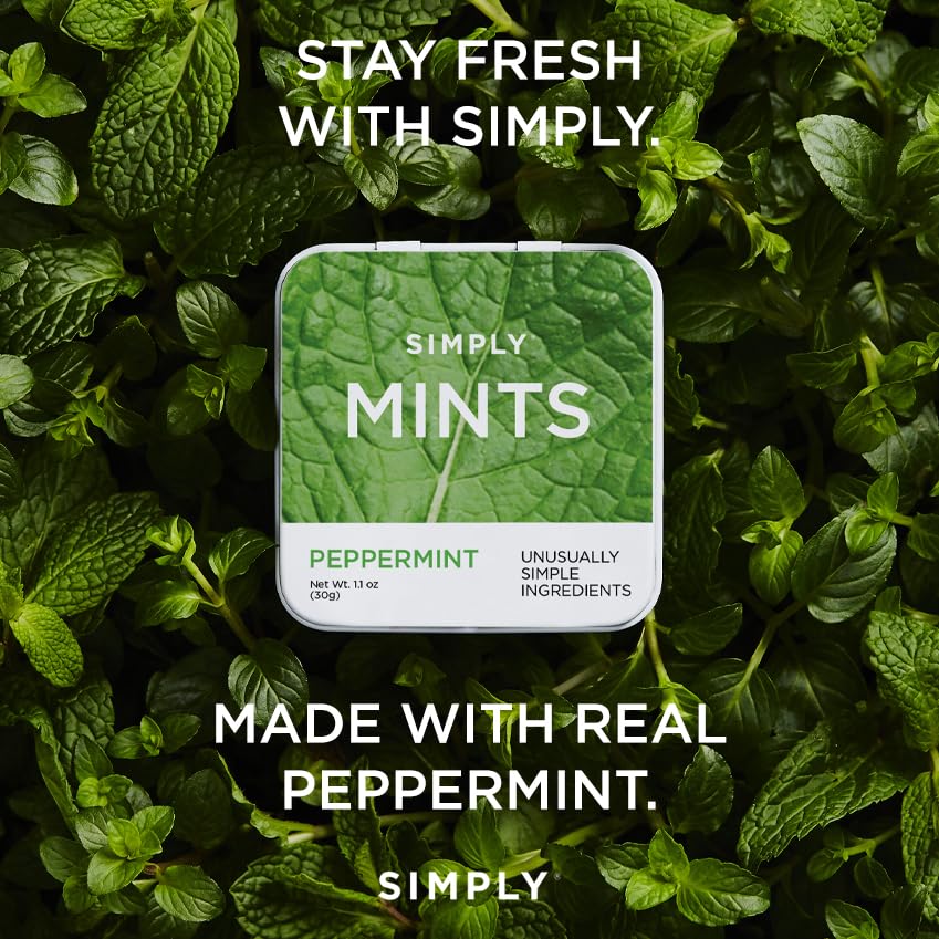 Simply Mints | Peppermint Breath Mints | Pack of Six (180 Pieces Total) | Breath Freshening + Aspartame-Free + Vegan + non-GMO