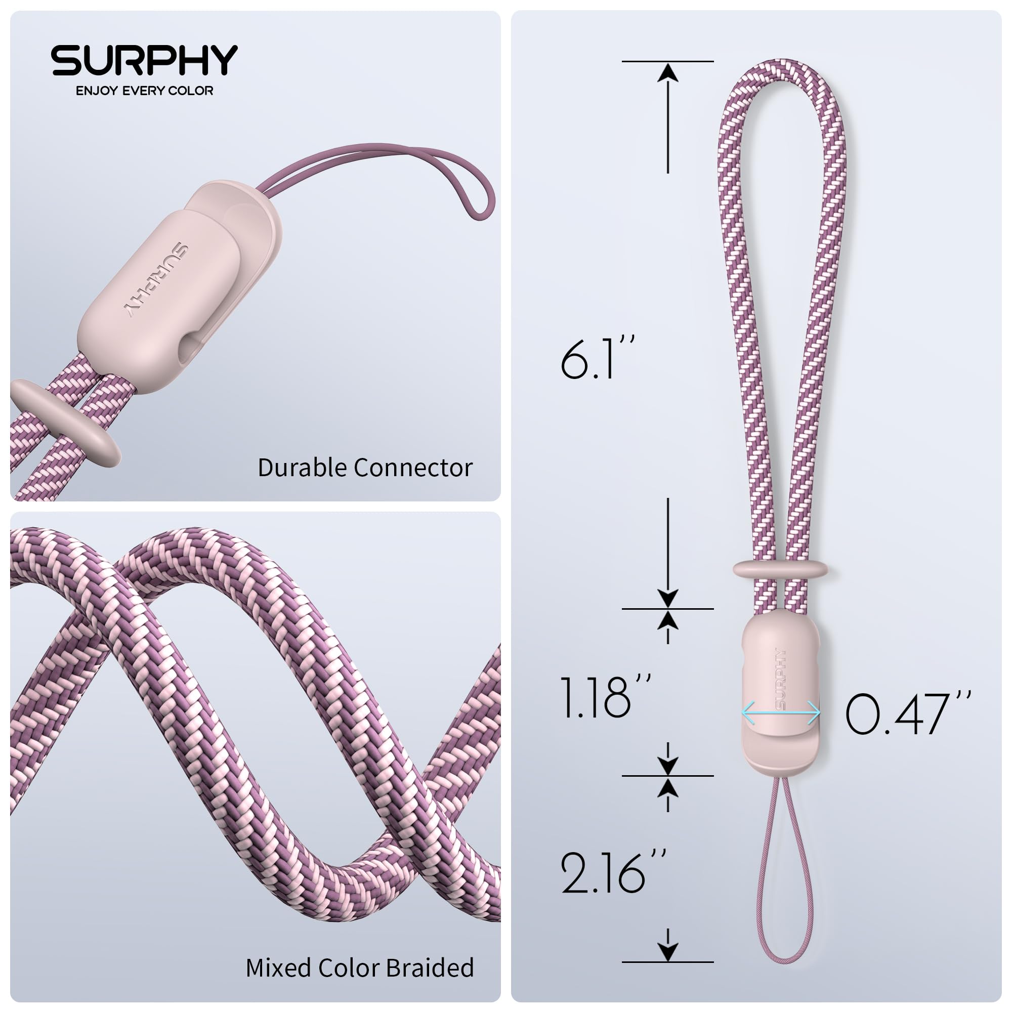 SURPHY 2 Pack Phone Lanyard for Cellphone Case, Phone Wrist Strap for Case, Cellphone Strap with 2-Color Braided, Charm Wrist Lanyard for Women and Men, Pink & Gray