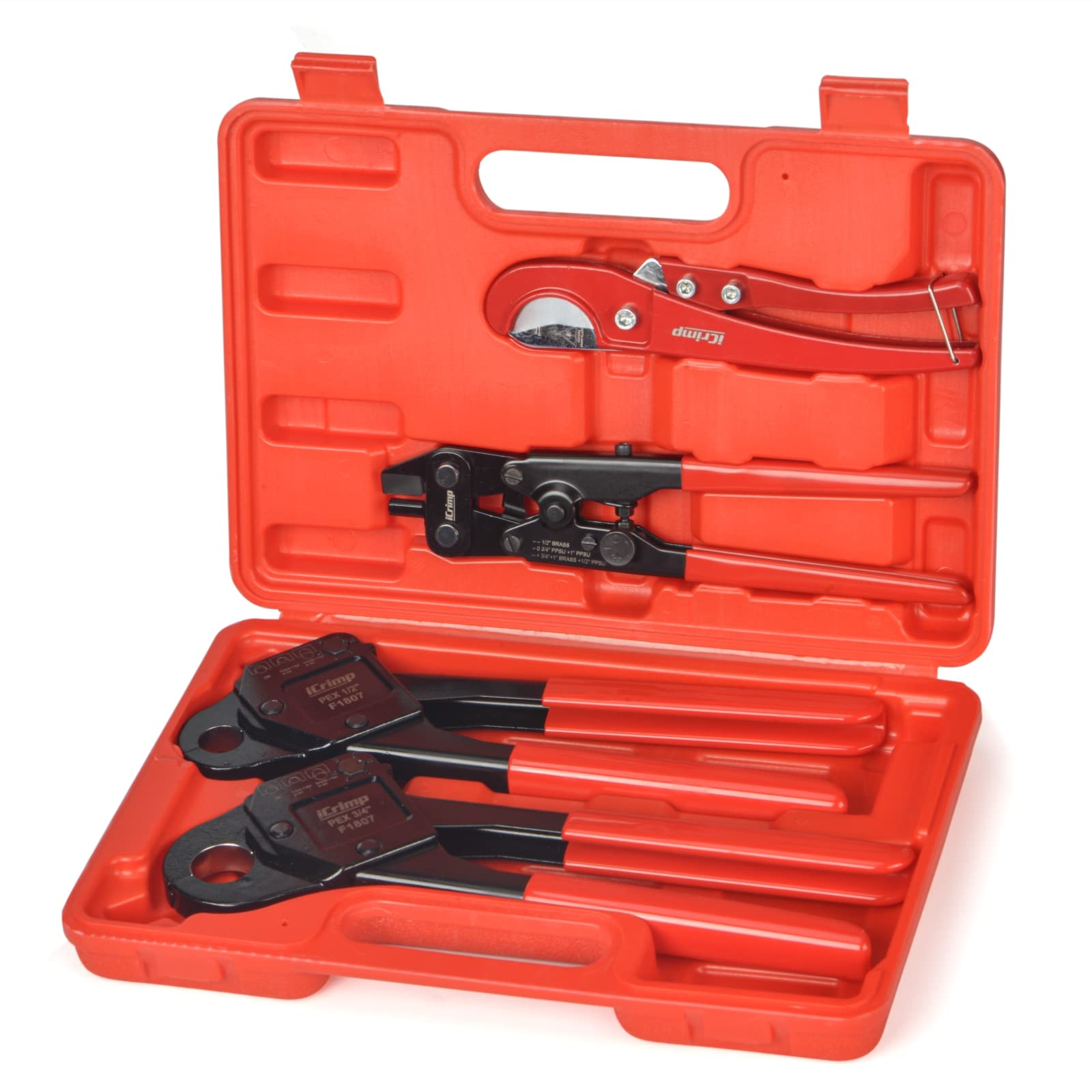 iCrimp IWS-1807CN PEX Crimping Tool Kit with PEX Crimpers, PEX Tubing Cutter, Copper Ring Removal Tool for 1/2Ã¢ÂÂÃ¢ÂÂ & 3/4Ã¢ÂÂÃ¢ÂÂ Copper Crimp Rings, Meets ASTM F1807 Standard