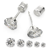 5 pairs Push-in Flat Back Stud Earrings Hypoallergenic Surgical Stainless Steel Cubic Zirconia Earrings Studs Set Multi-Pack, CZ Stud Earrings for Women Men Trendy Cartilage Earrings 4-8mm(B-Silver)
