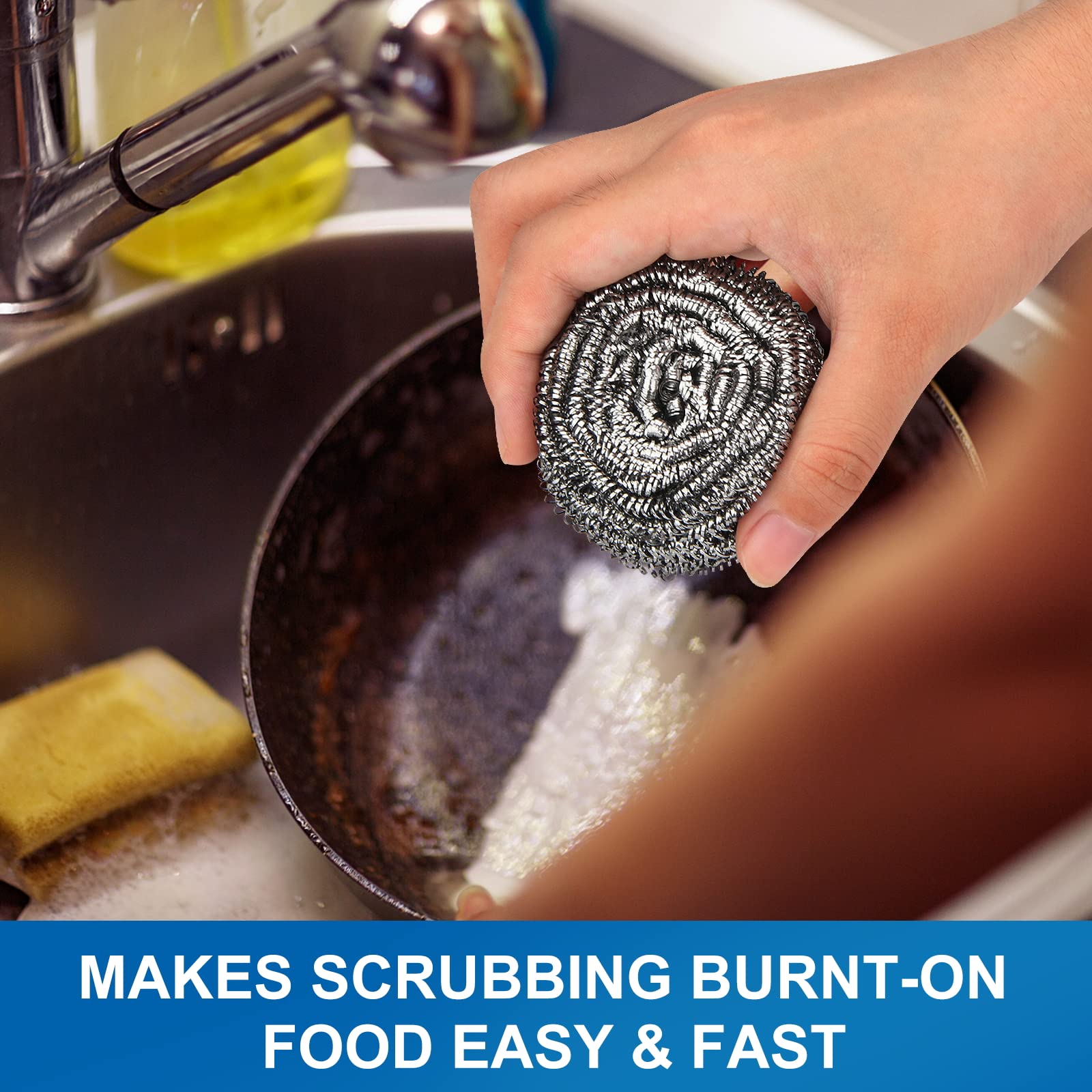 10 Pack Stainless Steel Scrubber, Steel Wool Srubber for Scouring Stubborn Messes from Pots and Pans, Stoves,Broiler Racks,Grills and More