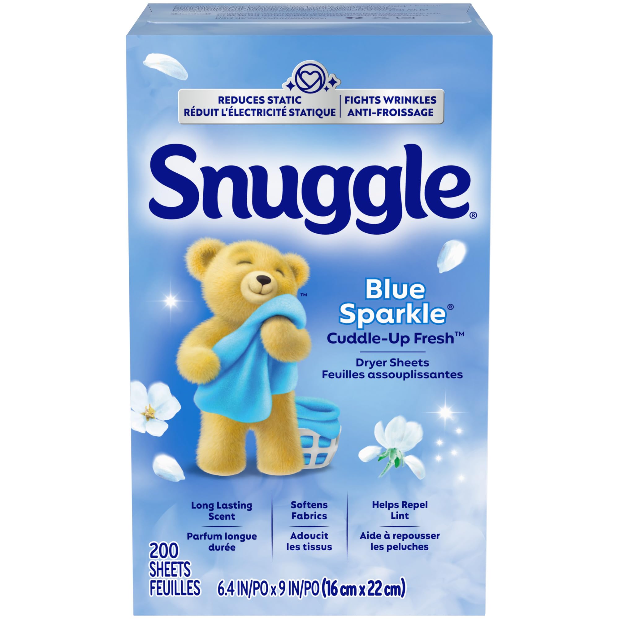 Snuggle Dryer Sheets, Long Lasting Fresh and Clean Scent, Laundry Fabric Softener, Control Static, Reduce Wrinkles, HE Safe, 200 Count