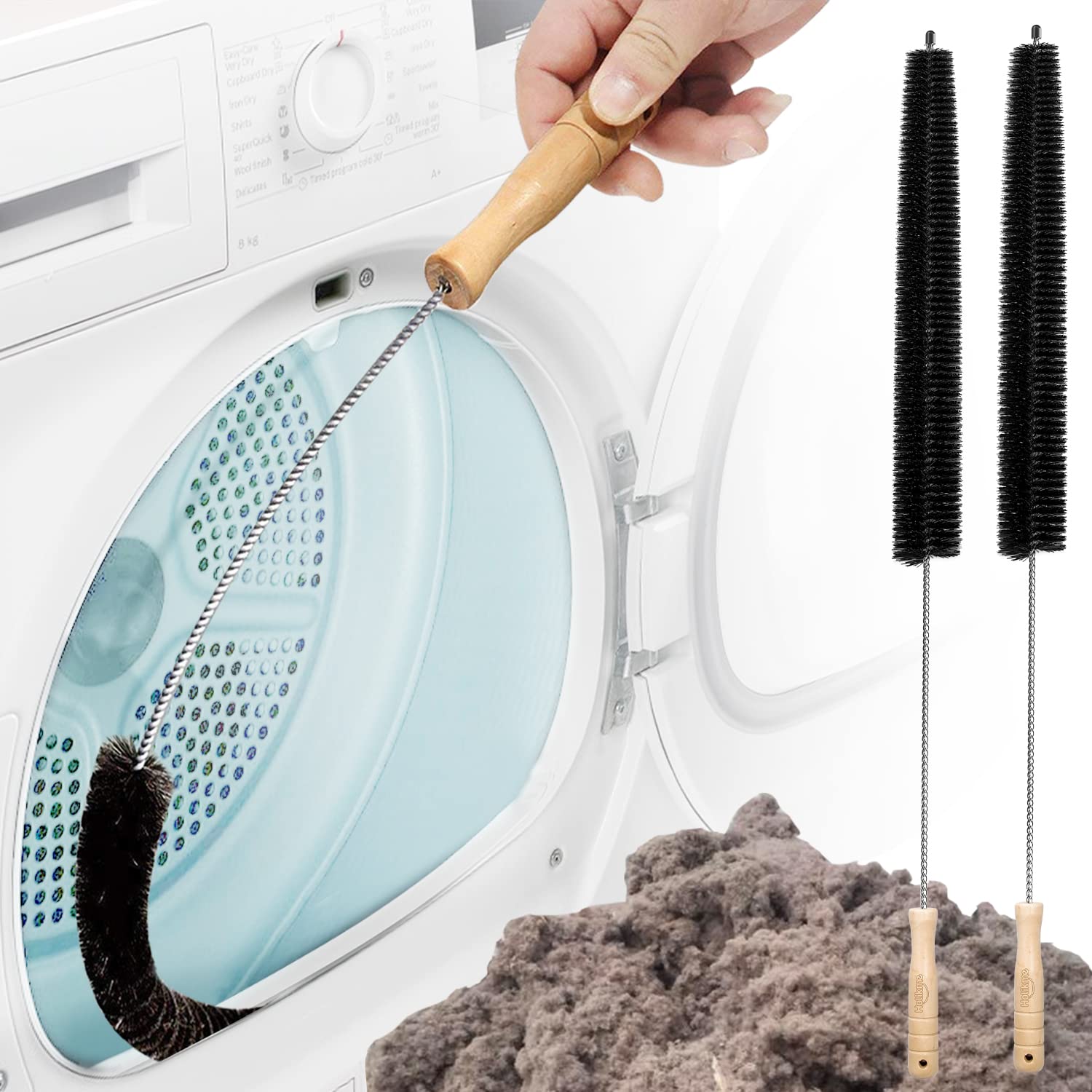Holikme Trocknerentlüftungsreiniger-Set 2 Stück – Haushaltsreinigungsmittel 304 Edelstahl-Trocknerflusenbürste Home Essentials für Flusenfalle Staub-Vakuumbürste