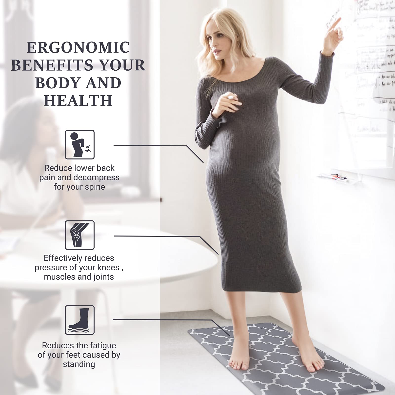 WISELIFE Kitchen Mat and Rugs Cushioned Anti-Fatigue,17.3"x 28",Non Slip Waterproof Ergonomic Comfort Mat for Kitchen, Floor Home, Office, Sink, Laundry, Grey