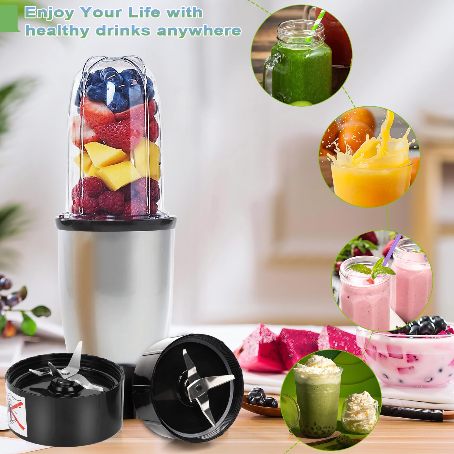 QT 2X Cross Blades compatible with Magic Bullet 250W MB1001 Series With Gaskets Replacement Blender Part