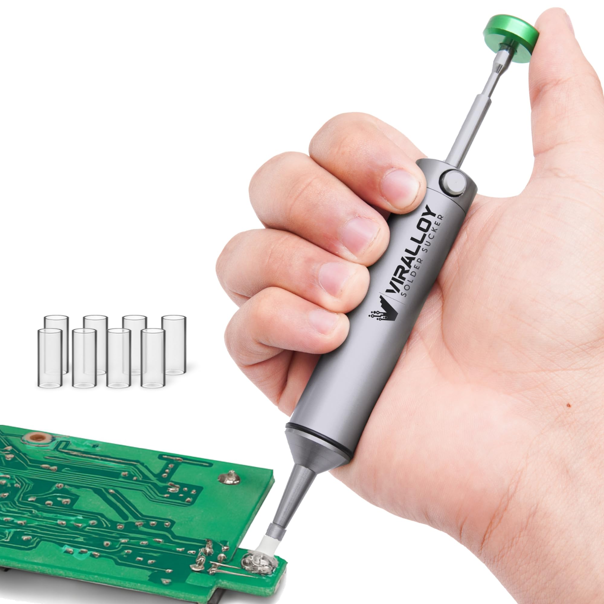 Solder Sucker Tool No Clog Silicone-Tip Manual Desoldering Pump Soldering Accessories for Solder Remover – Unrivaled Suction • No Power Needed • Ultra Low-Maintenance • Best-in-Class Desoldering Gun