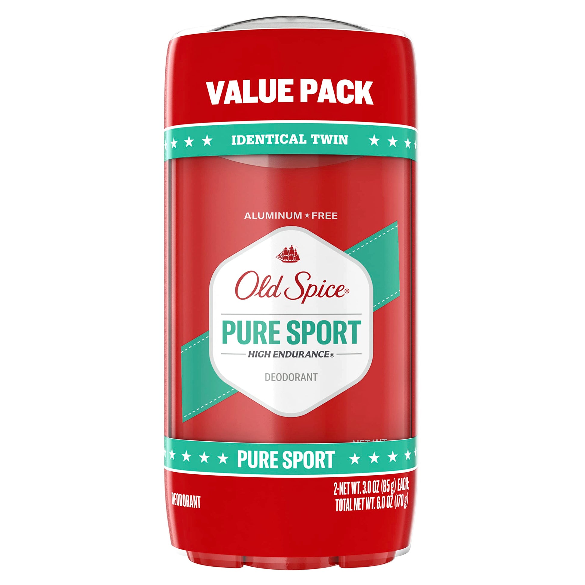 Old Spice Aluminum Free Deodorant For Men, High Endurance, 24/7 Sweat Defense & Odor Protection, 24/7 Freshness & Lasting Scent, Pure Sport Scent, 3.0 oz (Pack of 2)