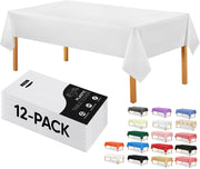 Utopia Kitchen Plastic Table Cloth Disposable (12 Pack - 54x108 Inch) White Rectangle Tablecloth Waterproof Stain Resistant Party Table Cover