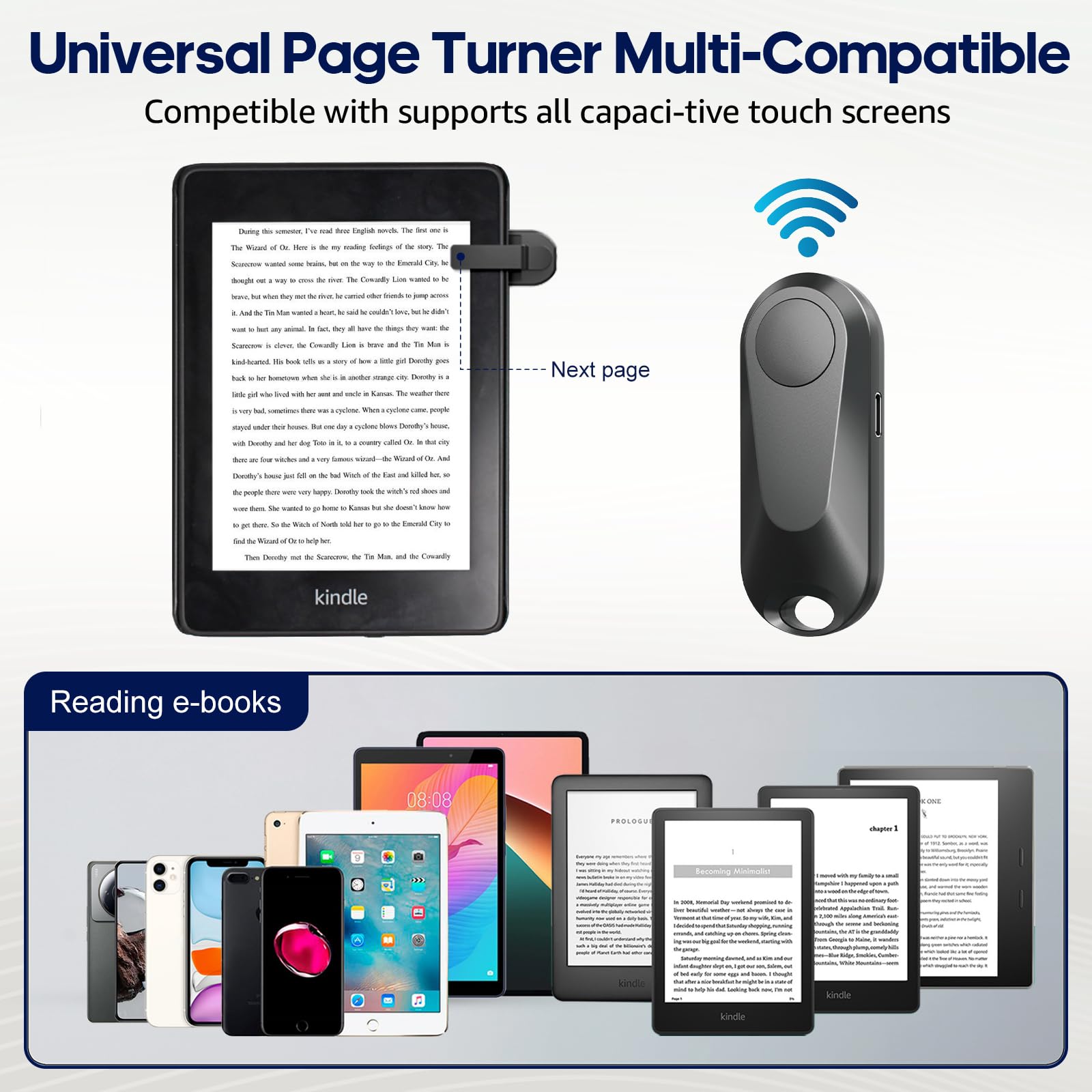 DATAFY Remote Control Page Turner for Kindle Paperwhite Oasis Kobo eReaders, Camera Camcorder Remote Controls, Page Turner Clicker for ipad Tablets Reading Novels with Wrist Strap Storage Bag
