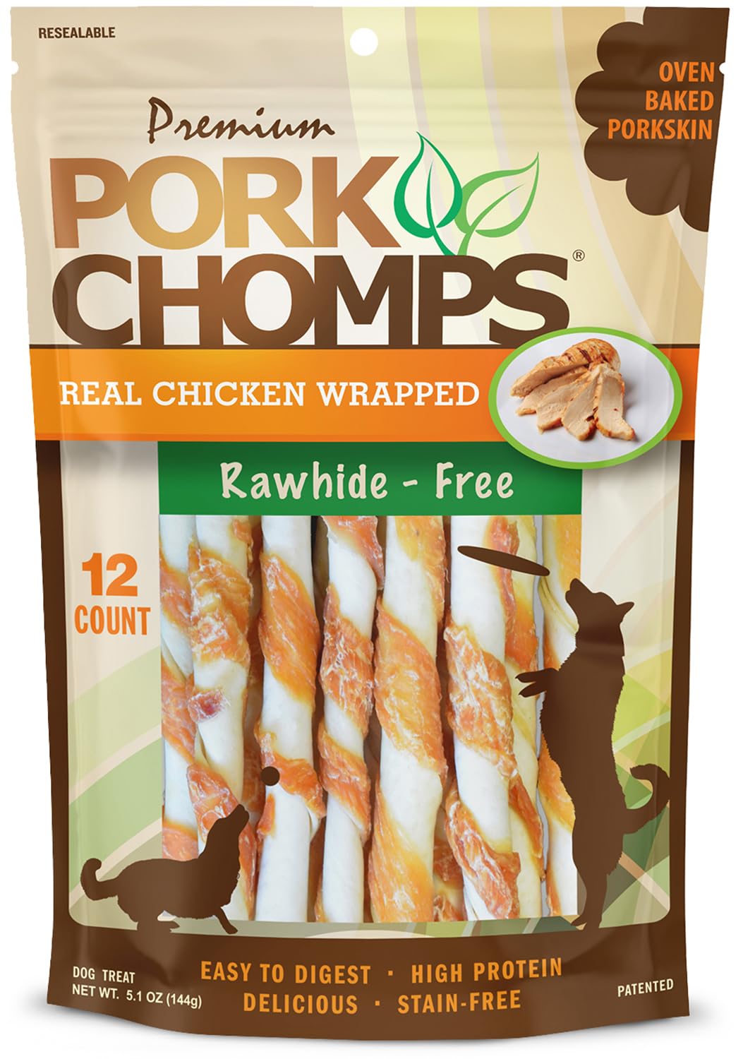 Pork Chomps Baked Pork Skin Dog Chews, 5-inch Mini Twists, Bacon Flavor Wrap, 30 Count