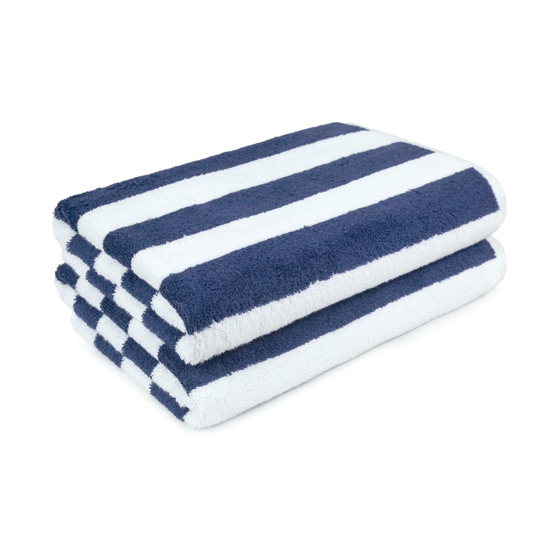 Amazon Basics 100% Cotton Terry Absorbent Cabana Stripe Pool & Beach Towels, Soft, Large, and Thick, 2-Pack, Navy Blue, 30 in x 60 in