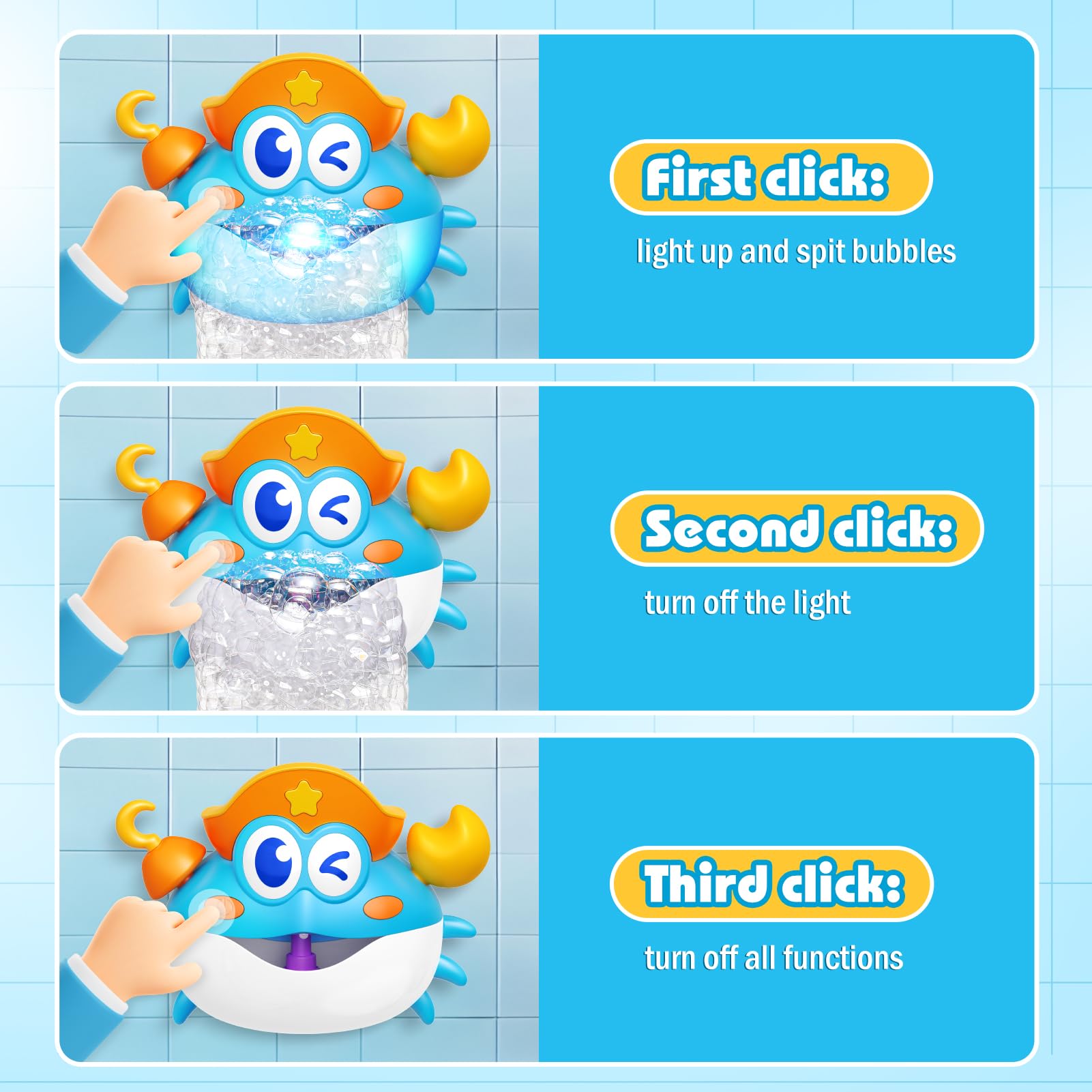 Bath Toys,Crab Baby Bath Toys Light Up Bath Bubble Machine with Colourful RGB Light Great Birthday Gift for Boys and Girls Toddler Toy for Kids Ages 1-3 4-8