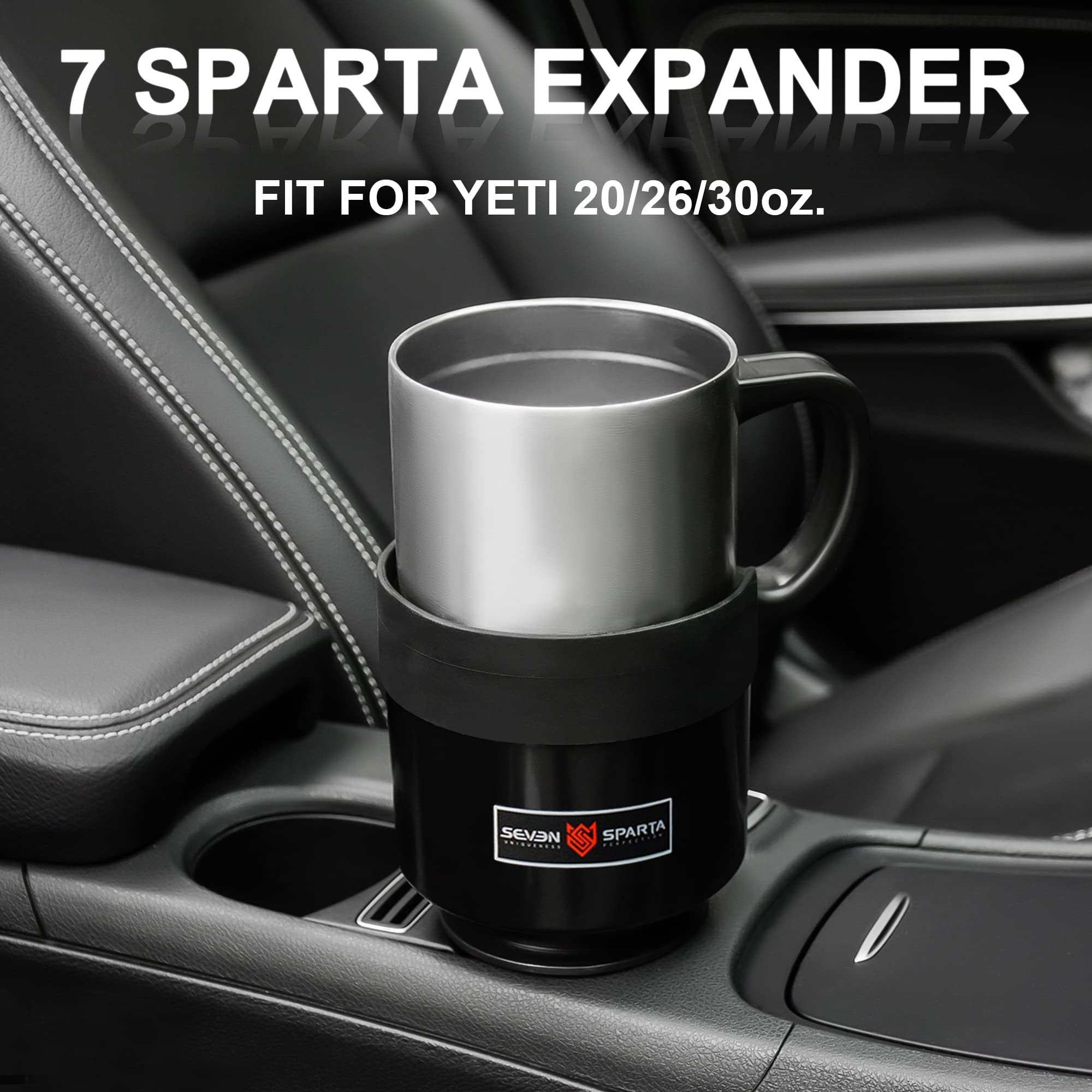 Seven Sparta Car Cup Holder Expander with Adjustable Base, Compatible with Hydro Flasks 32/40 Ounce, Compatible with Yeti Ramblers 20/26/30 Ounce, Other Bottles in 3.4"-3.8" (Black)