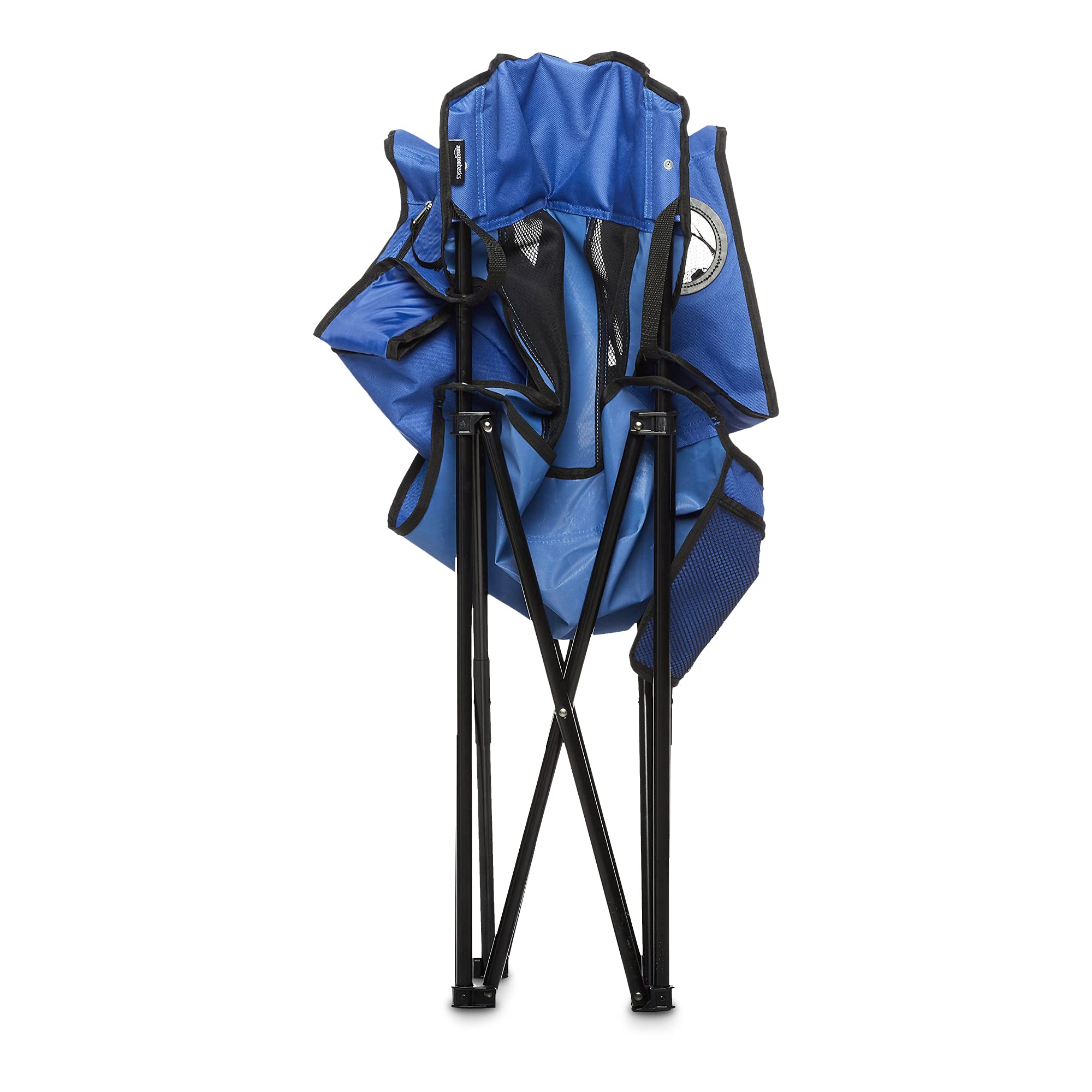 Amazon Basics Portable Camping Chair with 4-Can Cooler, Side Pocket, Cup Holder, and Carry Bag, Collapsible for Camping, Tailgates, Beach, and Sports, Large, Mesh Back, Blue