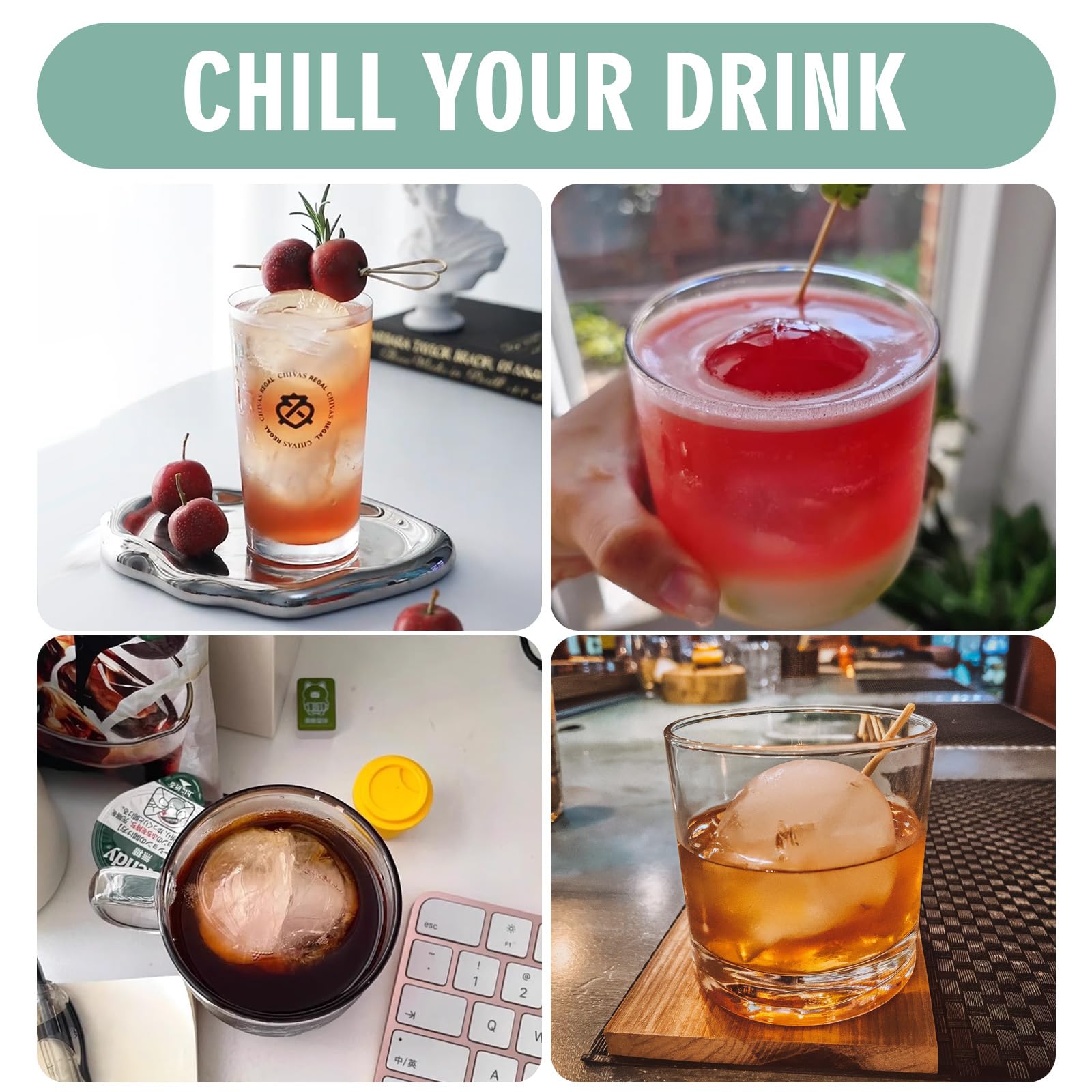 WIBIMEN Large Ice Cube Molds, Big Round Whiskey Ice Cube Trays for Freezer, Easy to Fill & Release, Whiskey Bourbon Cocktail(1.9In*6 Balls- Blue/2 Pack)