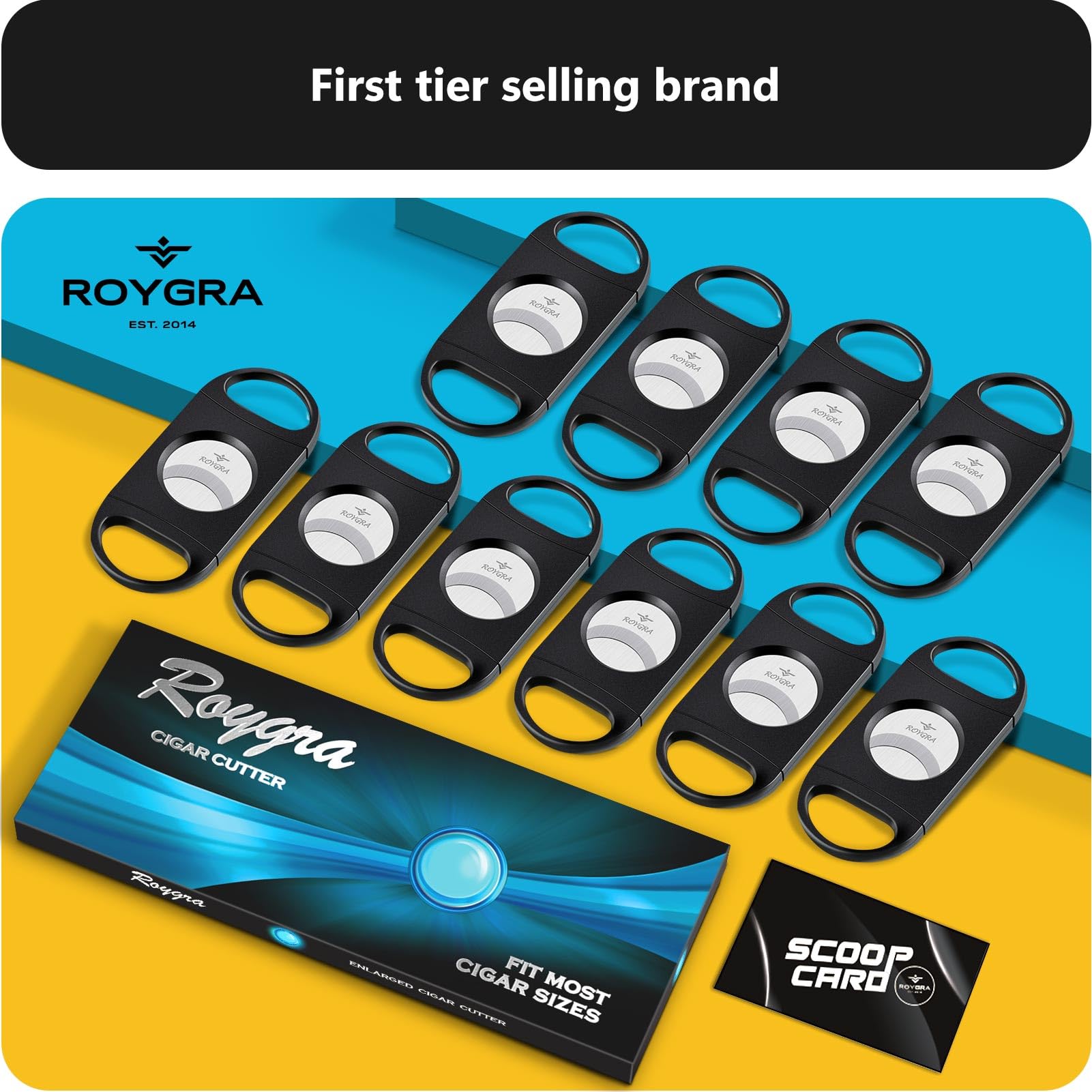 roygra Cigar Cutter Set (10 Pack), Enlarged 65 Ring Fit Almost Cigars, Guillotine Double Blade, Cigar Accessories for Men, Plastic Smoking Accessories Tool, Portable Sharp Clean Cut - Black