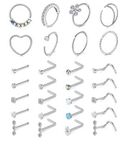 Mayhoop 20g Nose Rings Hoops And Studs For Women Men - Hypoallergenic 316L Surgical Stainless Steel L Shape Nose Screw Bone Silver Rose Gold Black Rainbow Pack 28Pcs