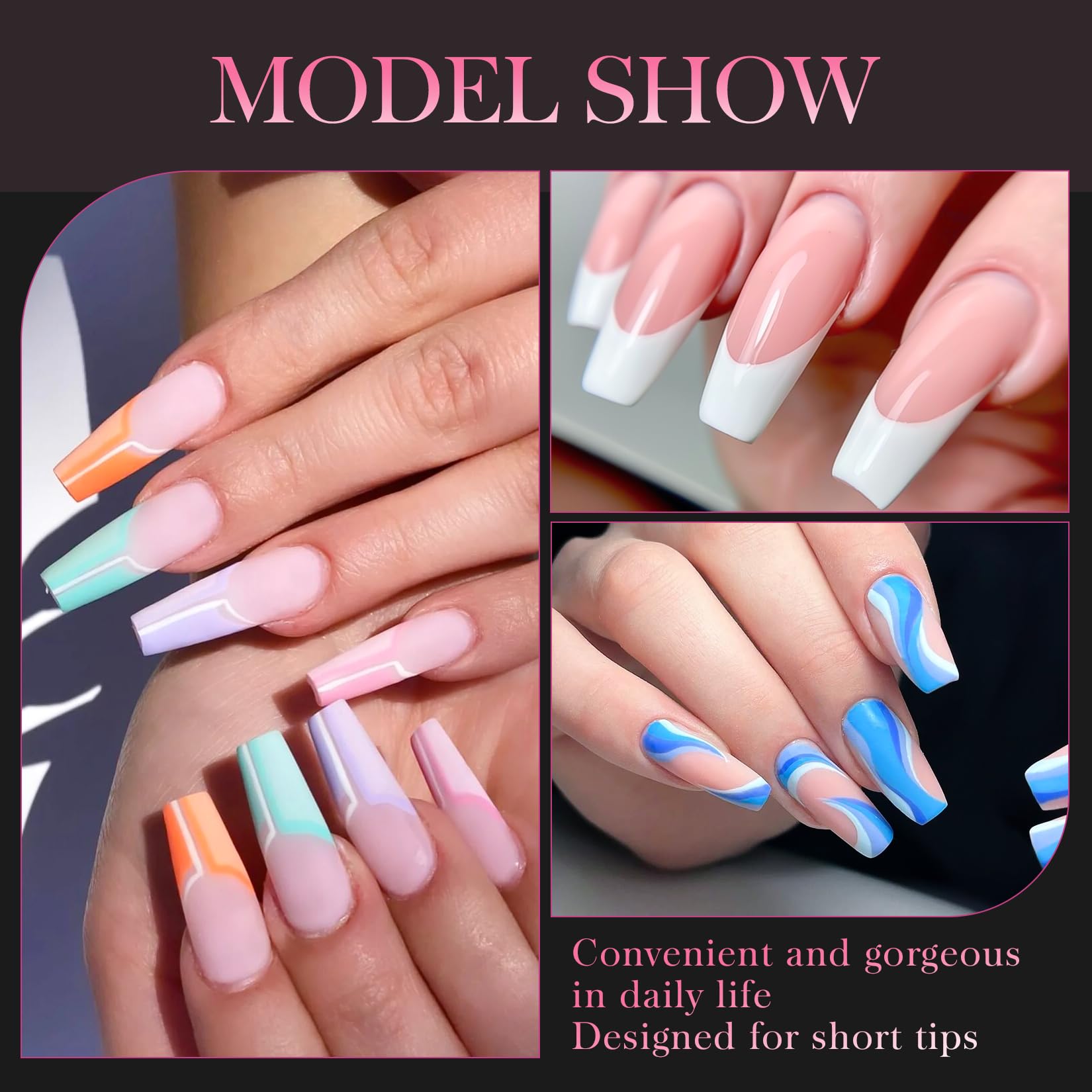 krofaue 500PCS Half Cover False Nails Tips - Acrylic Nail Tips 10 Sizes Lady French Style Acrylic Artificial Tip Manicure with Box for Nail Tips Art Salons and Home DIY