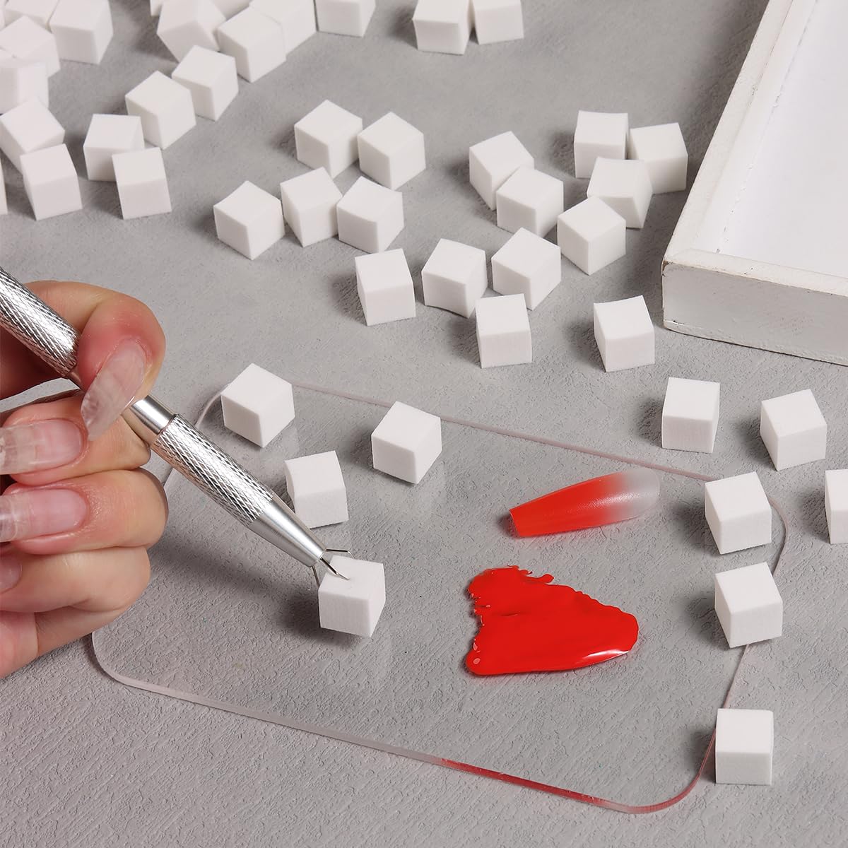 Fcozpjk 100Pcs Soft Nail Sponges for Ombre, Nail Art Sponges With Grabbing Pen, Aura Nails, Ombre Nail Brush, Manicure Nail Art Tools, Professional Accessories Supplies