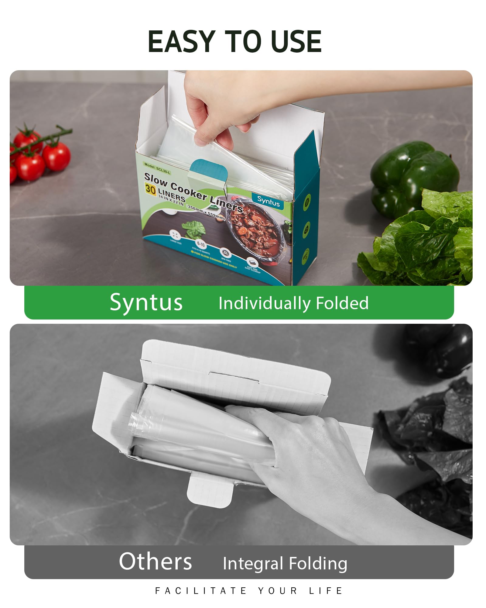 Syntus Slow Cooker Liners, 30 Count Cooking Bags Large Size Disposable Pot Liners Plastic Bags, Fit 3QT to 8QT for Slow Cooker Cooking Trays, 13"x 21", 30 Liners