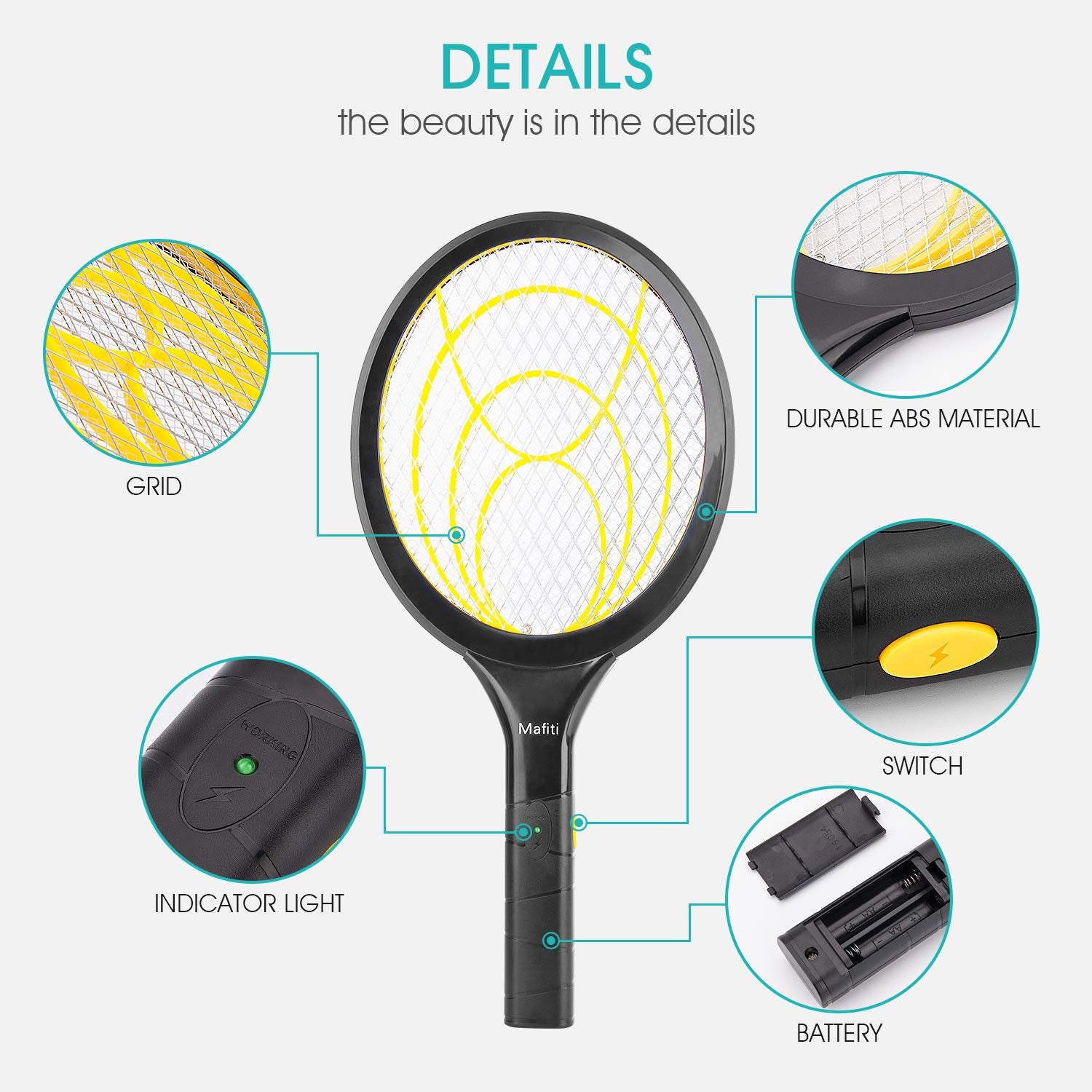 mafiti Fly Swatter Electric, Battery Powered Fly Killer Mosquito Zapper Bug Zapper Racket for Indoor Outdoor, Black