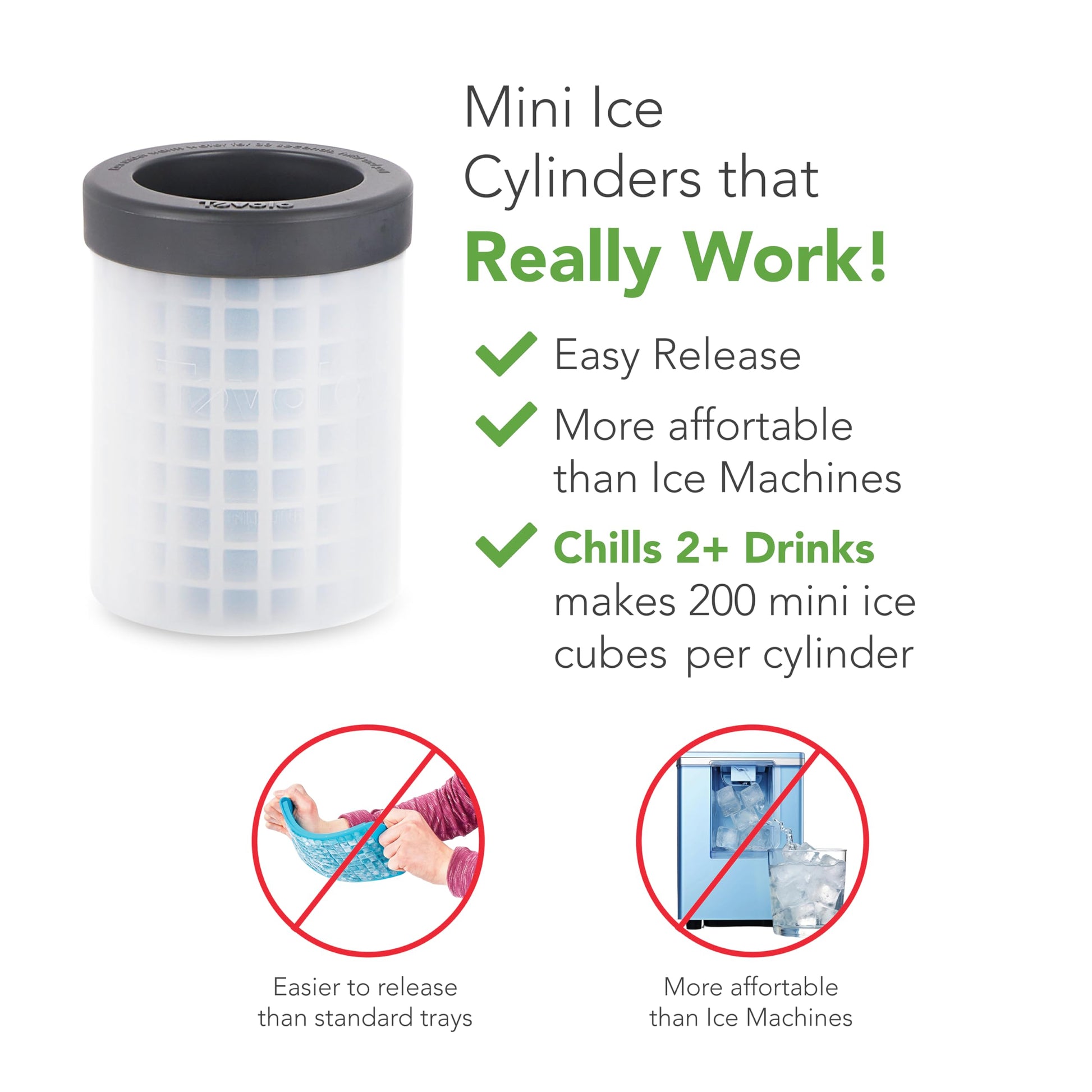 Tovolo Mini Ice Cylinder Set of 2 – Easy Squeeze and Release Mini Ice, BPA-Free Silicone, 200 Mini Cubes Each, Leak Proof, Dishwasher Safe, Compact Design for Freezer Storage