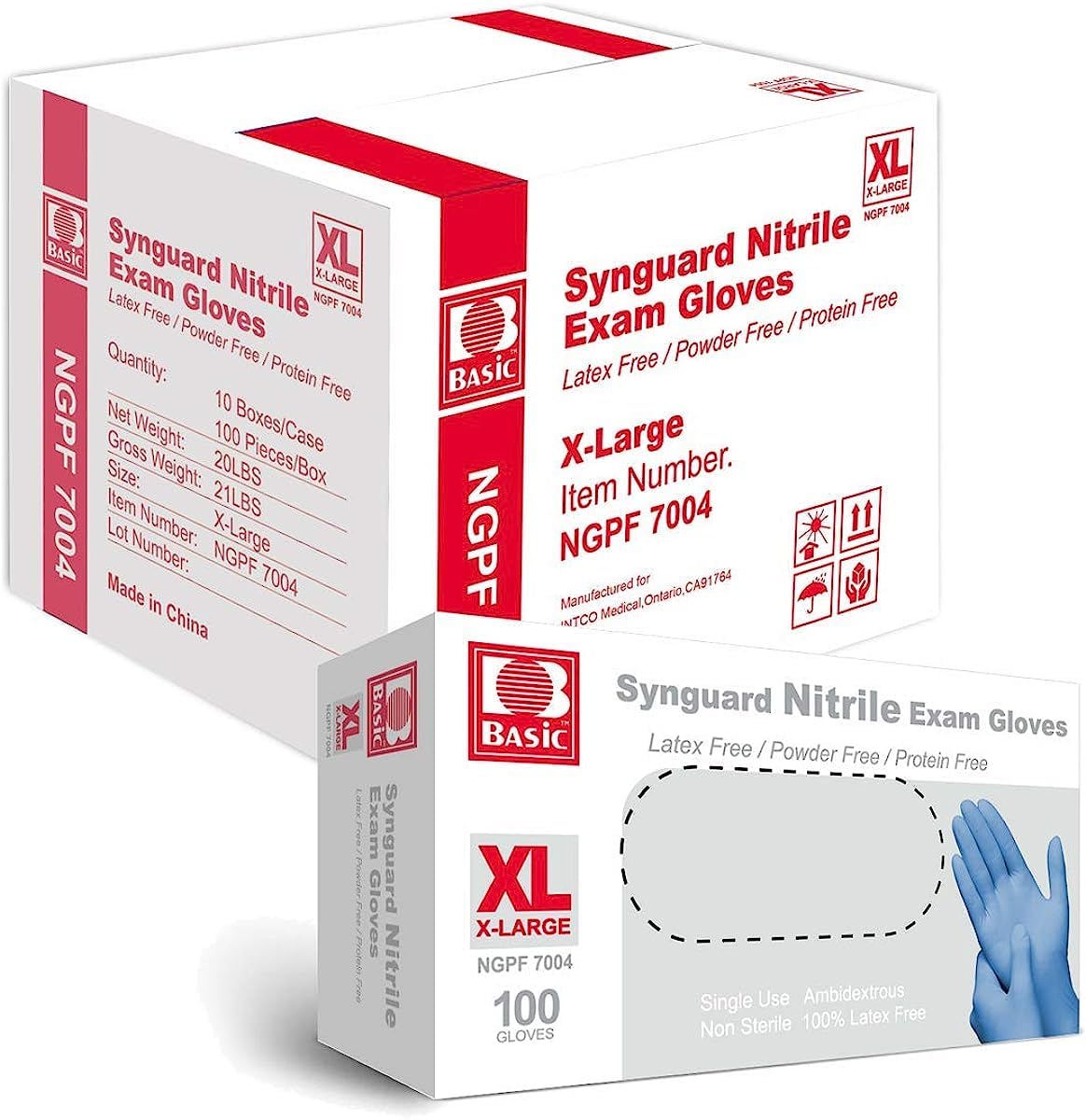 Basic Medical Blue Nitrile Exam Gloves - Latex-Free & Powder-Free - NGPF-7002 (Case of 1,000), Medium