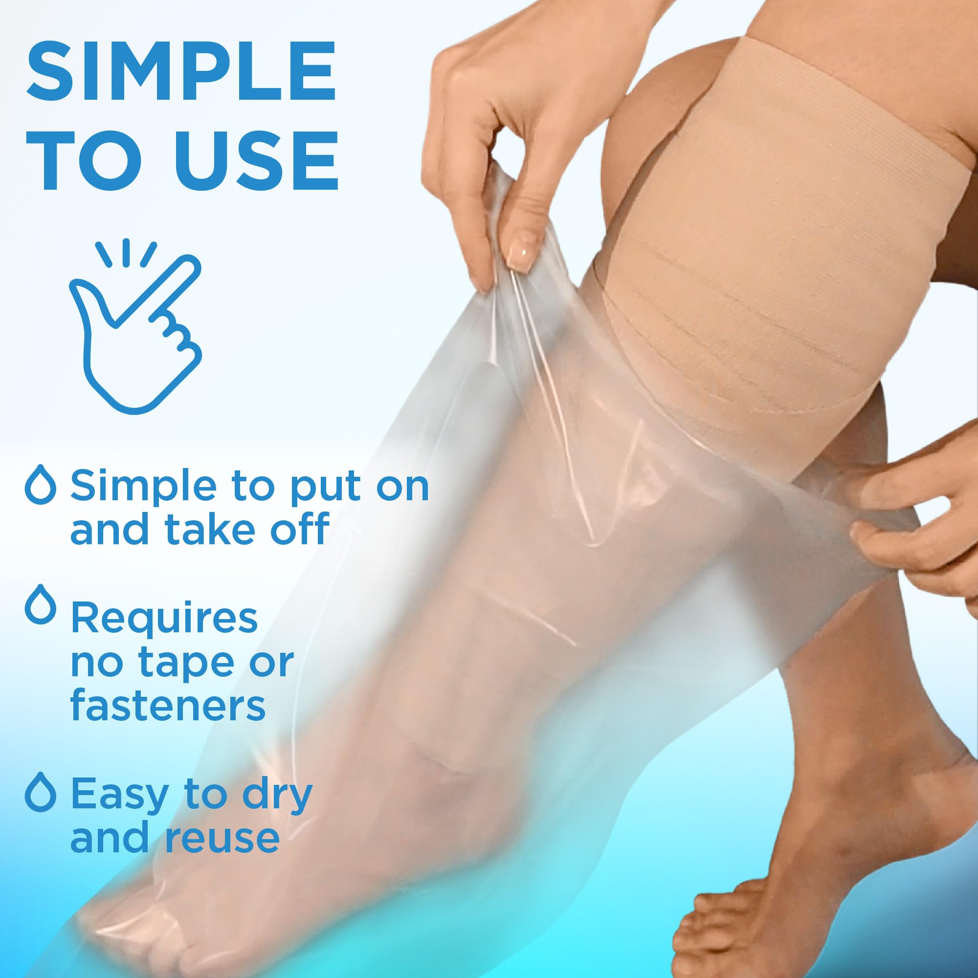 100% Waterproof Cast Covers for Shower Leg - Tight Seal - Reusable Adult 2pk Half Leg Cast Protectors - Knee, Ankle, Foot