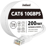 Cat 6 Ethernet Cable 100 ft, Outdoor&Indoor, 10Gbps Support Cat8 Cat7 Network, long Flat Internet LAN Patch Cord, Cat6 Solid Fast Speed weatherproof Cable for Router, Modem, PS4/5, Xbox, Gaming, White