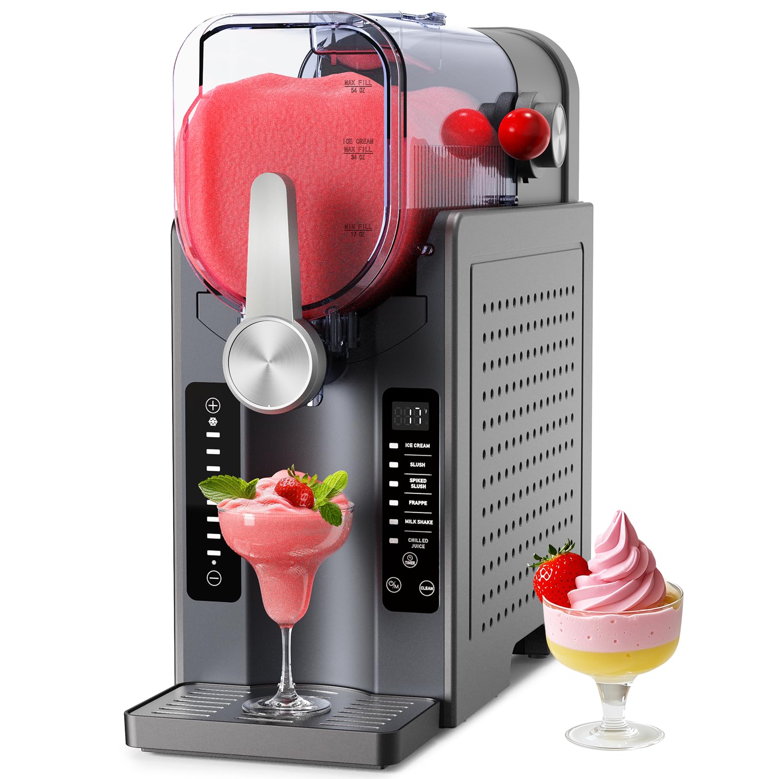 Slushie Maschine kein Eis benötigt: Softeismaschine, Slushy-Maschine für zu Hause mit 6 voreingestellten Programmen, leisem Betrieb, LED-Anzeige, Auto-Reinigung, perfekt für Milchshakes, Margarita-Smoothies, Frappés