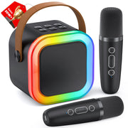 Karaoke Machine for Kids Adults, Portable Bluetooth Mini Karaoke Microphone Singing Speaker with 2 Wireless Mic and Light, for All Smartphones,Birthday, Family,Home Party (Black)