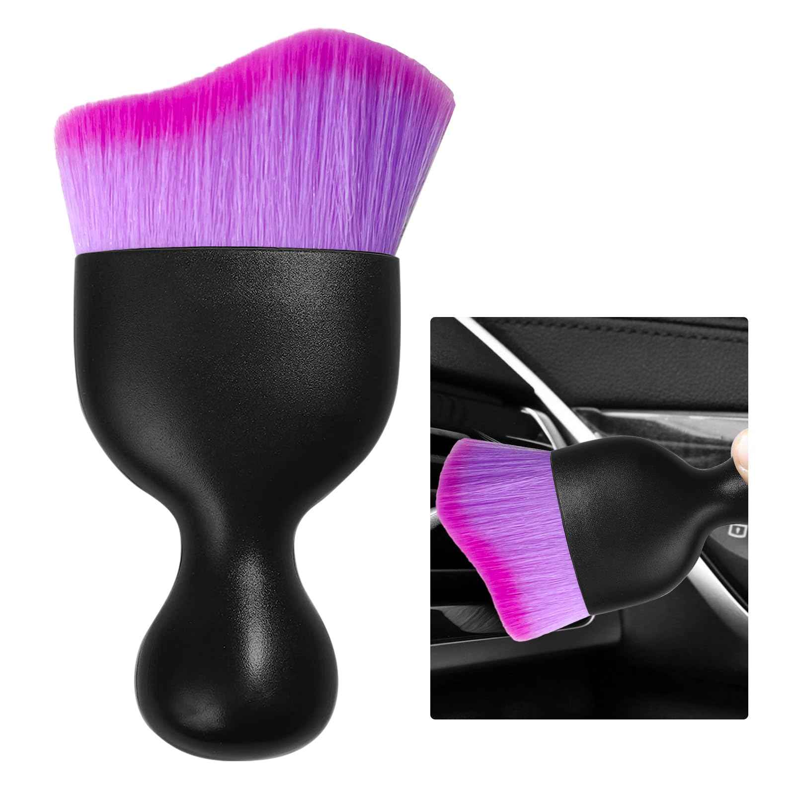 Ziciner Car Detailing Brush, Curved Soft Bristles Auto Removal Dust Collectors, Universal Vehicle Dashboard, Air Conditioner Vents etc Interior Cleaning Tool Accessories (Double Purple)