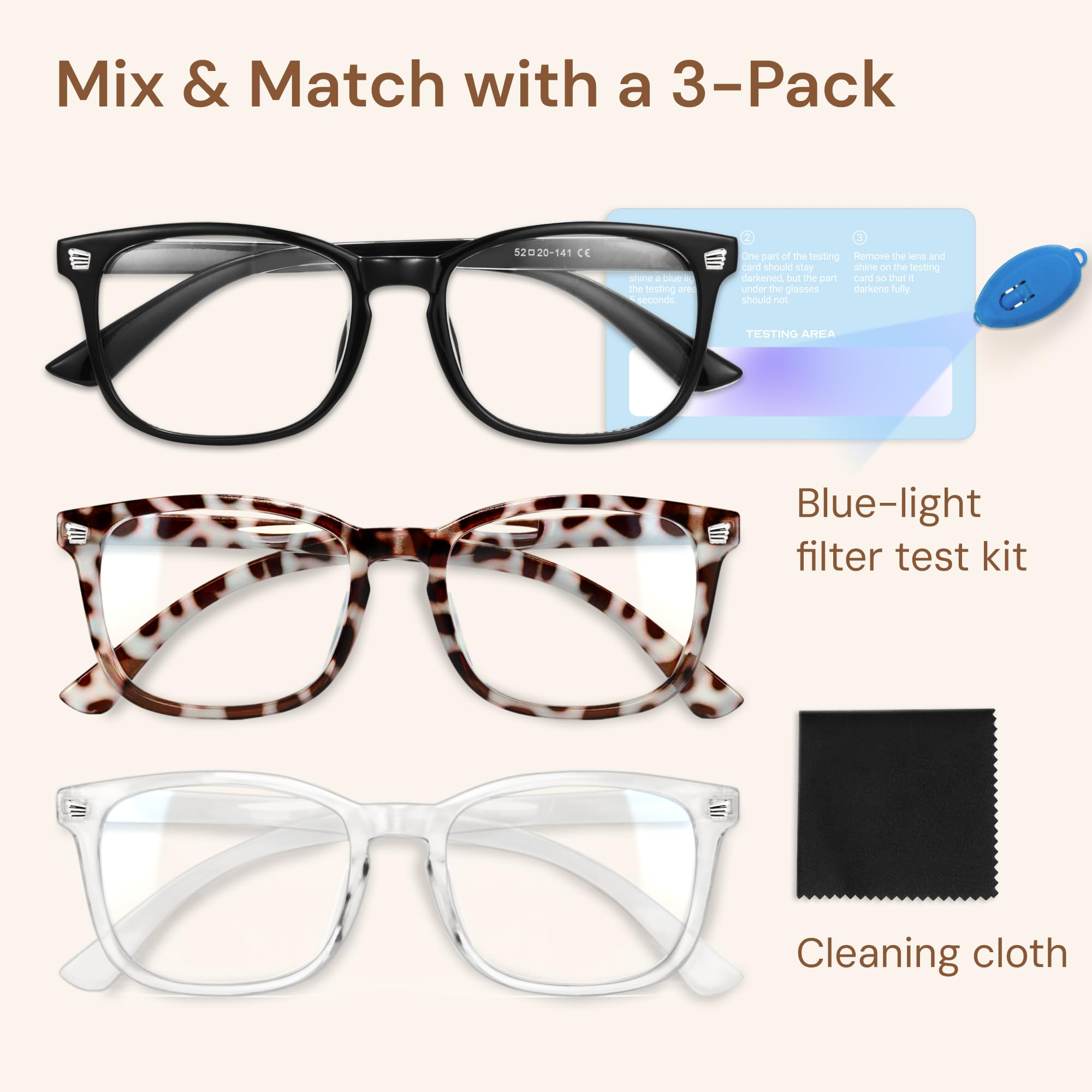Gaoye Stylish Blue Light Glasses for Woman - Computer Glasses up to 99% Blue Light Blocking - Lightweight Frames - 3 pack
